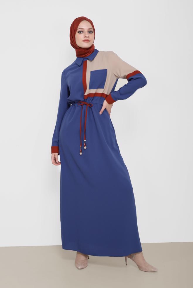 Hijab clothing  3-COLOR SMOCKING DETAIL CREPE DRESS 42219  - ALVİNA