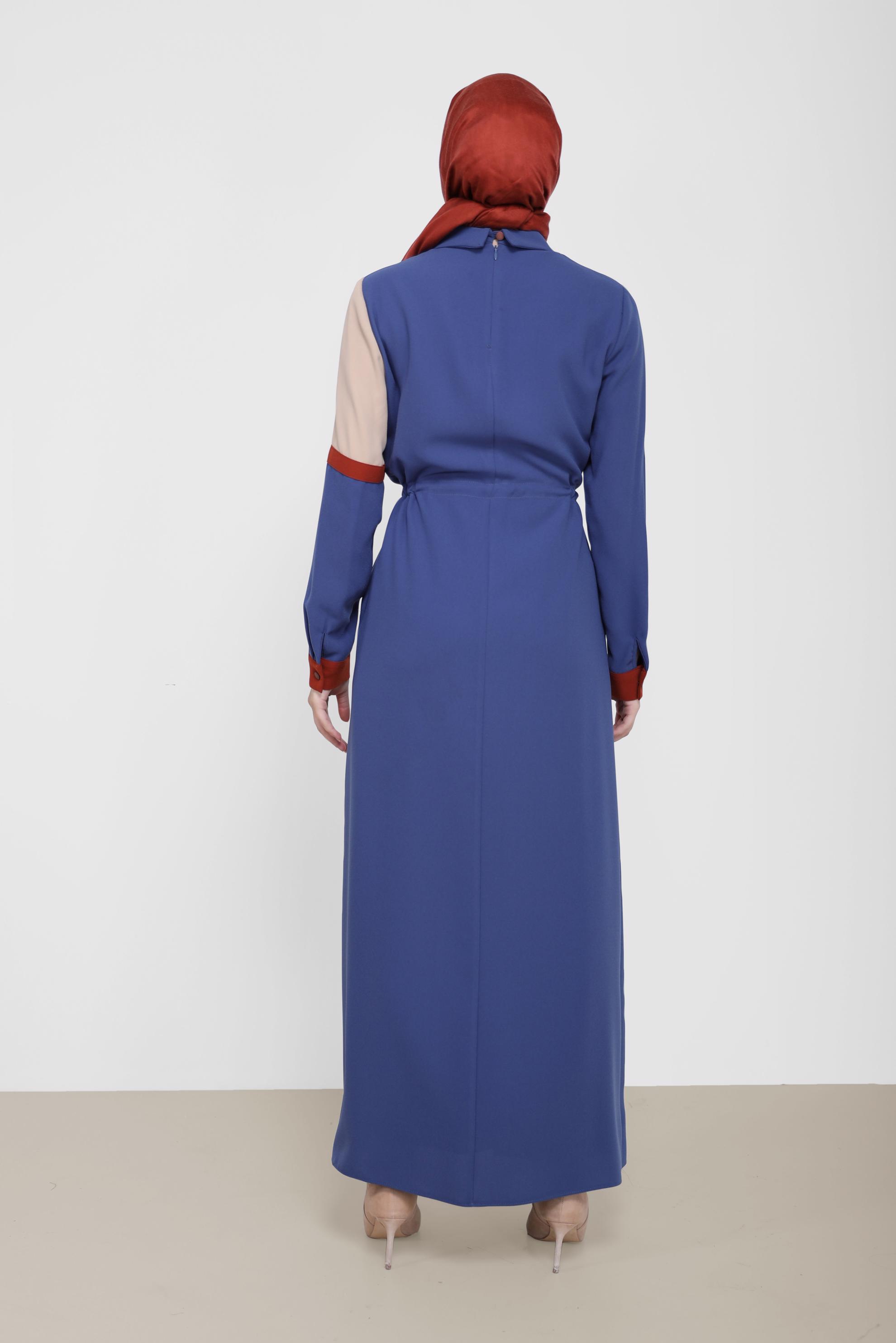 Hijab clothing NAVY BLUE 3-COLOR SMOCKING DETAIL CREPE DRESS 42219 