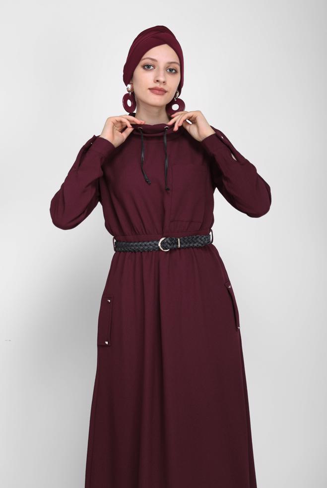 Hijab clothing  COWL NECK POCKET DETAIL DRESS 42220  - ALVİNA
