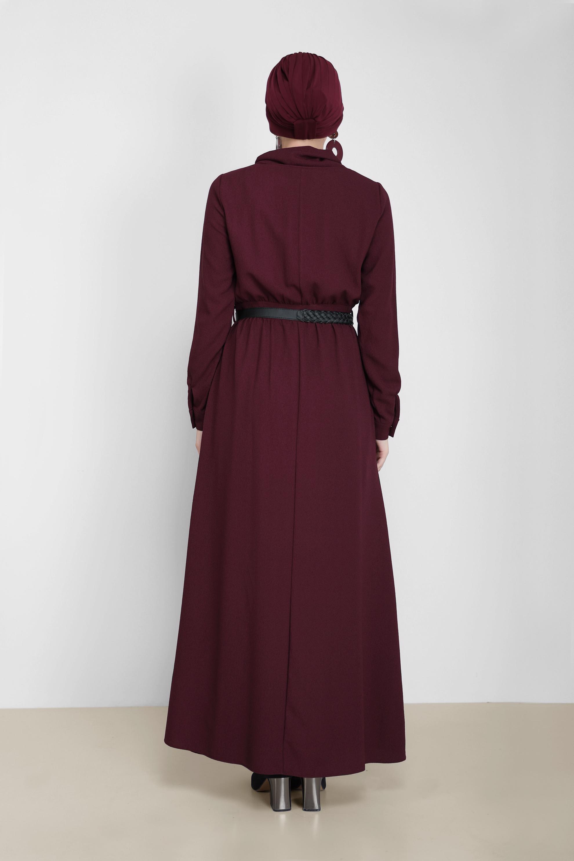 Hijab clothing CLARET RED COWL NECK POCKET DETAIL DRESS 42220 