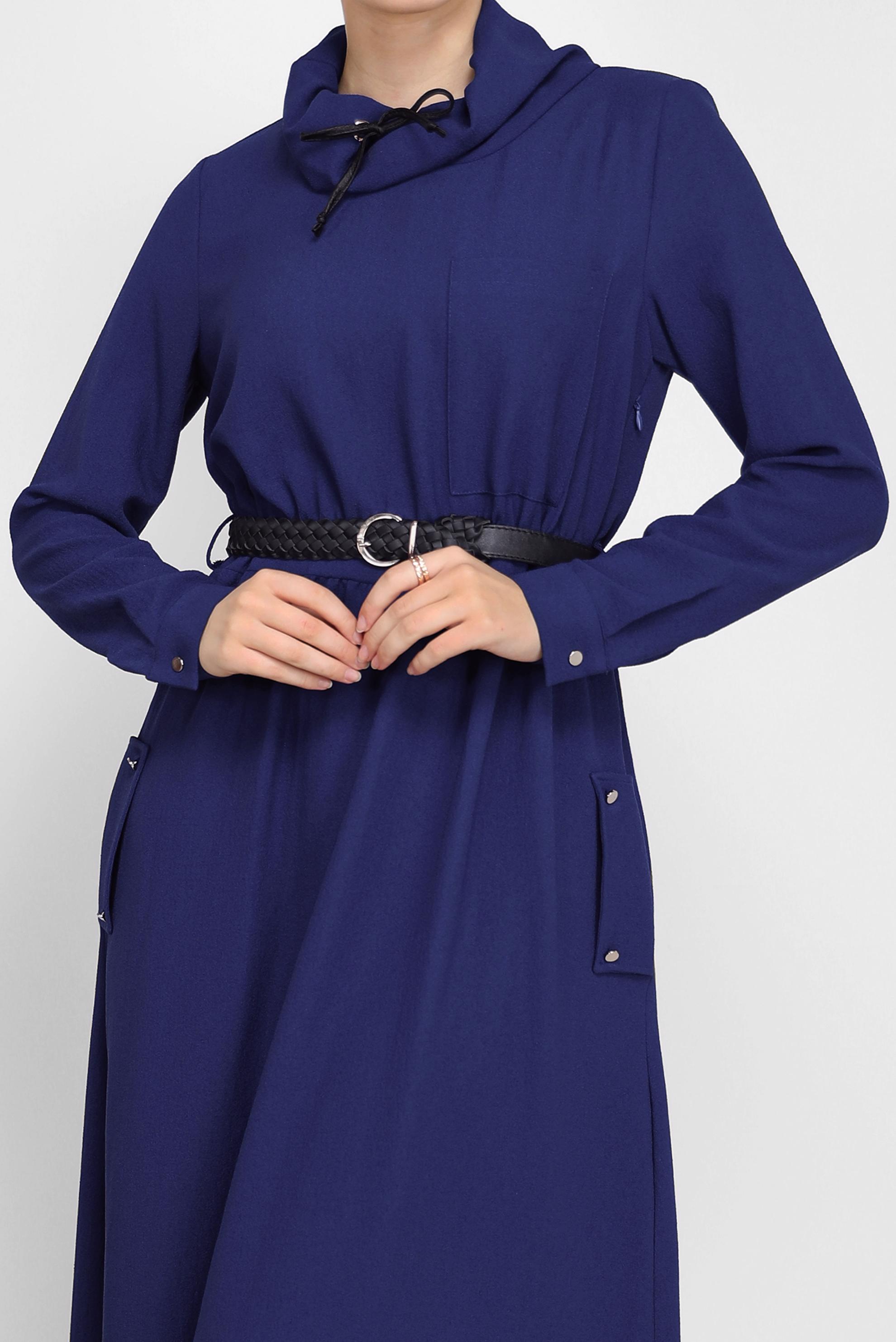 Hijab clothing BLUE COWL NECK POCKET DETAIL DRESS 42220 