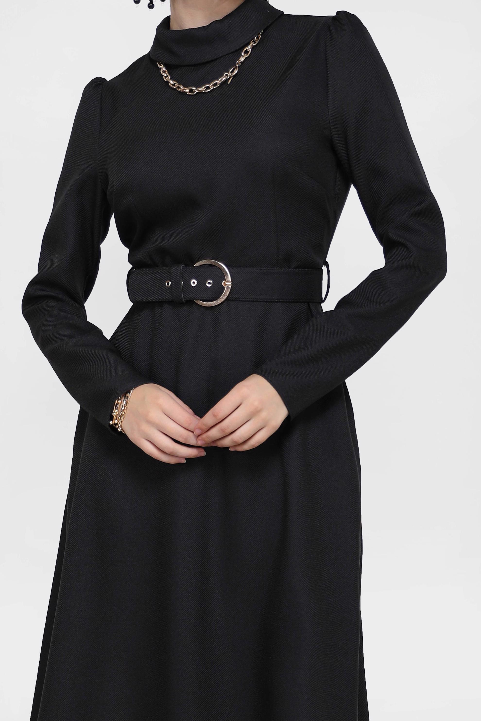 Vêtements hijab NOIR ROBE ZIPPÉE DÉTAIL CEINTURE 42221