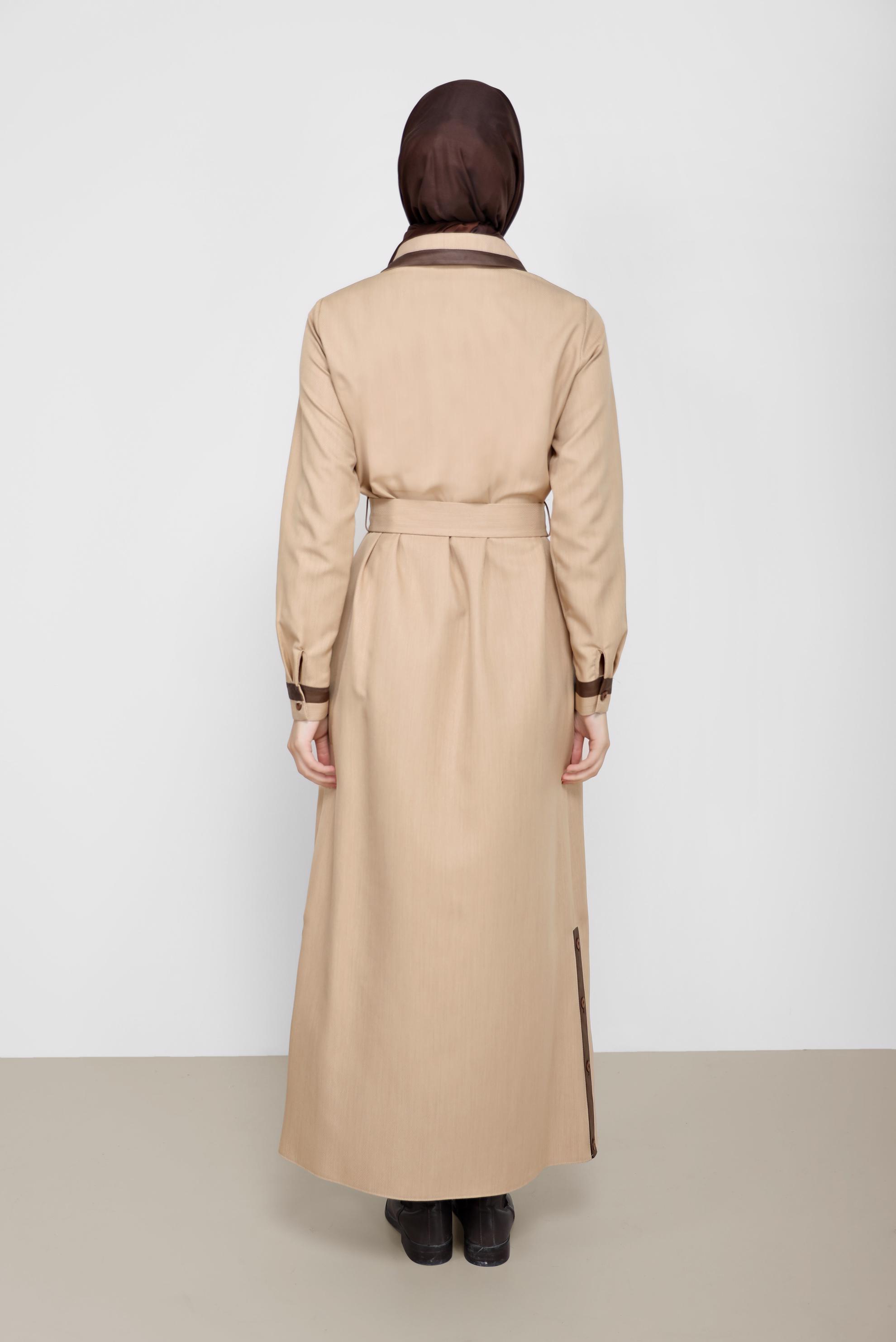 Hijab clothing BROWN BELTED LEATHER DETAIL DRESS 42222 
