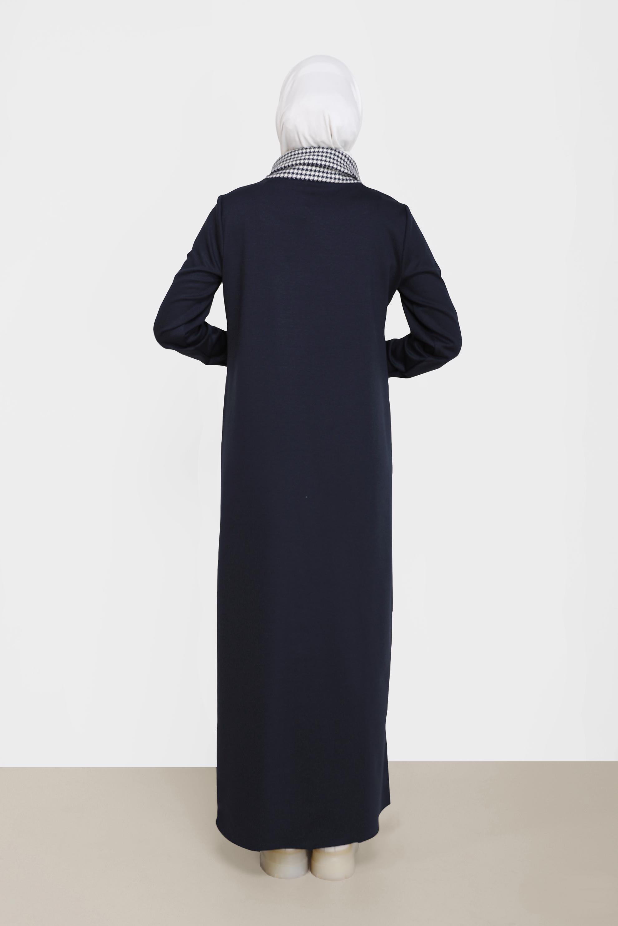 Tesettür giyim LACİVERT KAZAYAĞI DETAYLI ELBİSE 42227 