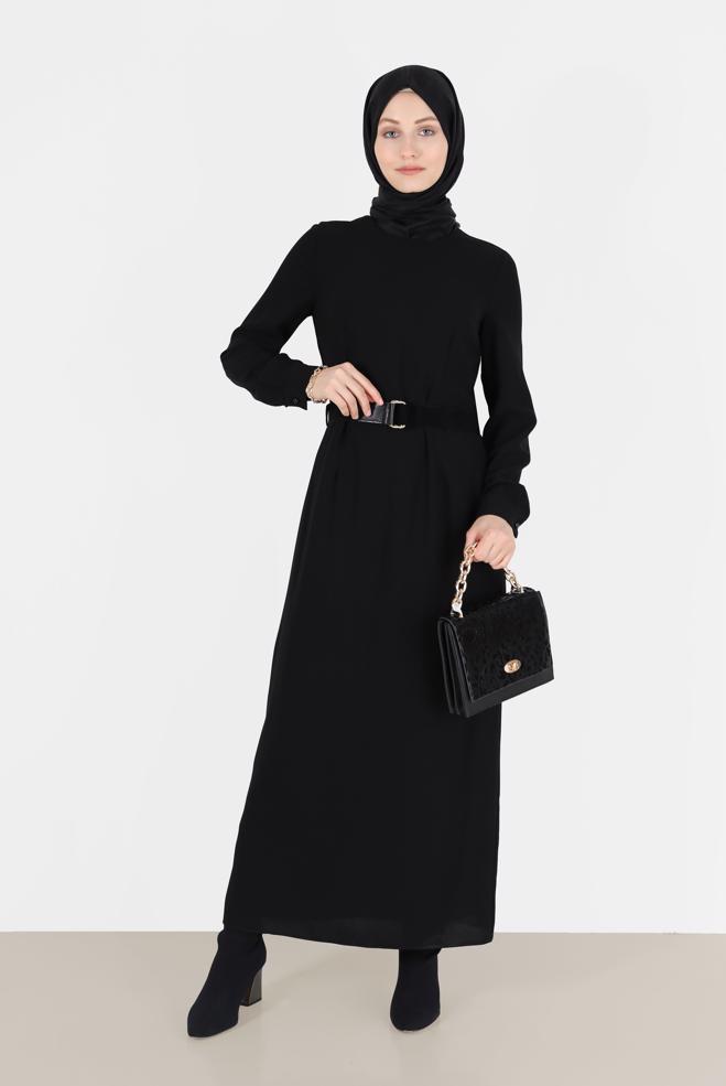 Vêtements hijab  ROBE CLASSIQUE EN CRÊPE 42244 - ALVİNA