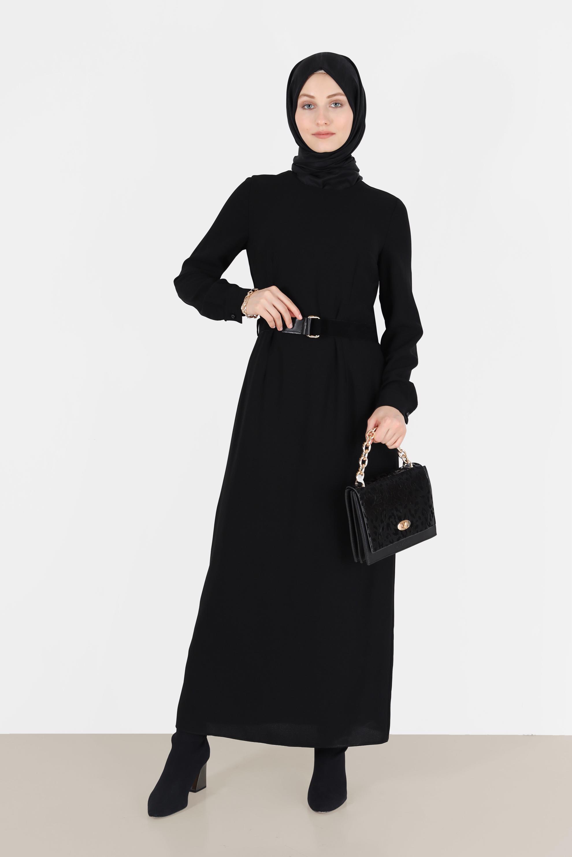 Vêtements hijab NOIR ROBE CLASSIQUE EN CRÊPE 42244