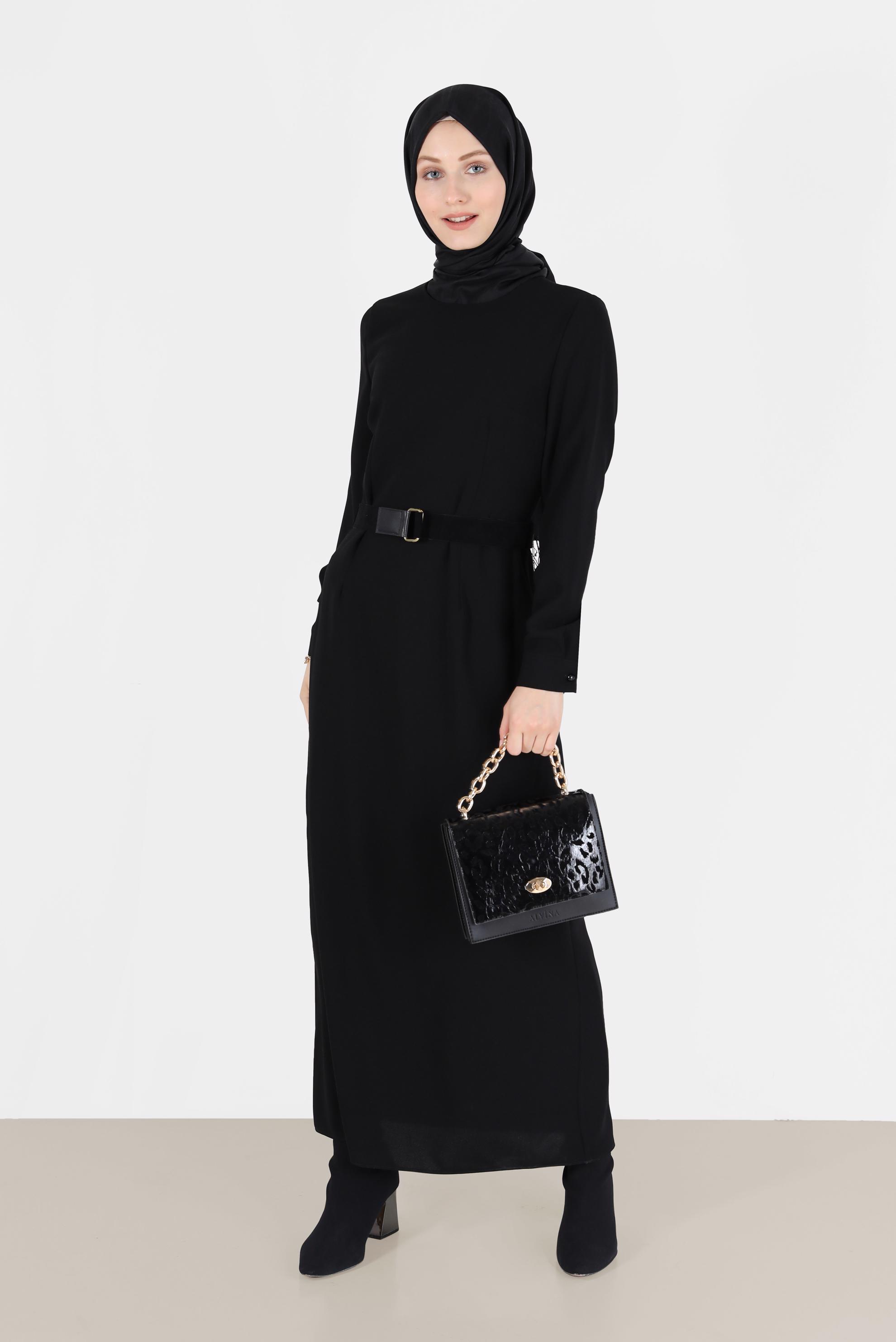 Vêtements hijab NOIR ROBE CLASSIQUE EN CRÊPE 42244