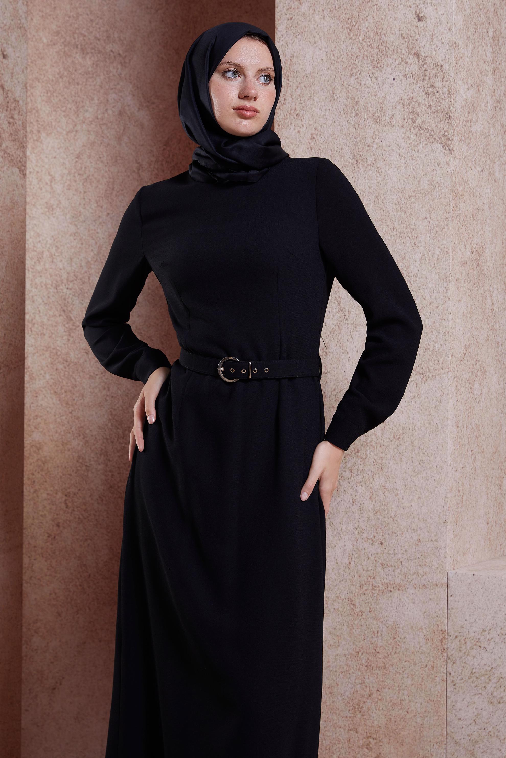 Hijab clothing BEIGE CLASSIC CREPE DRESS 42244 