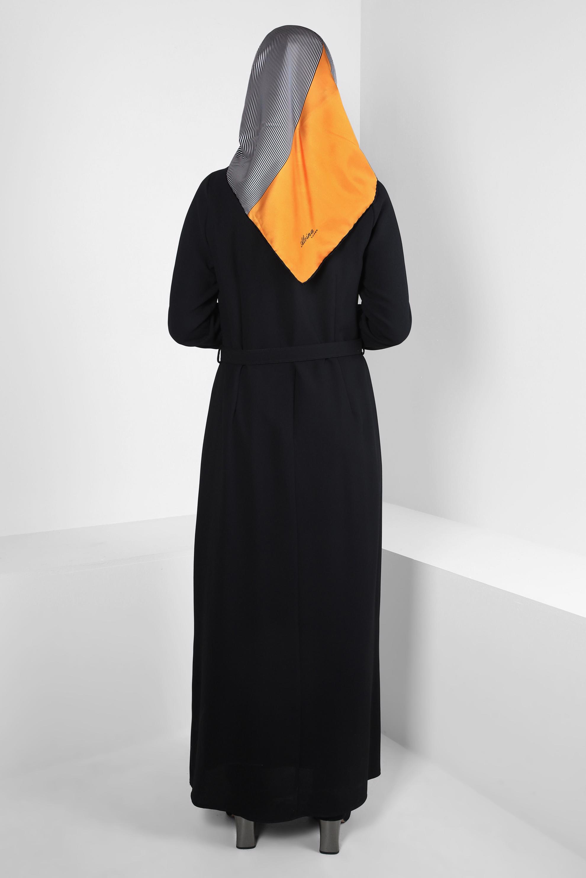 Tesettür giyim SİYAH KLASİK KREP ELBİSE 42244 