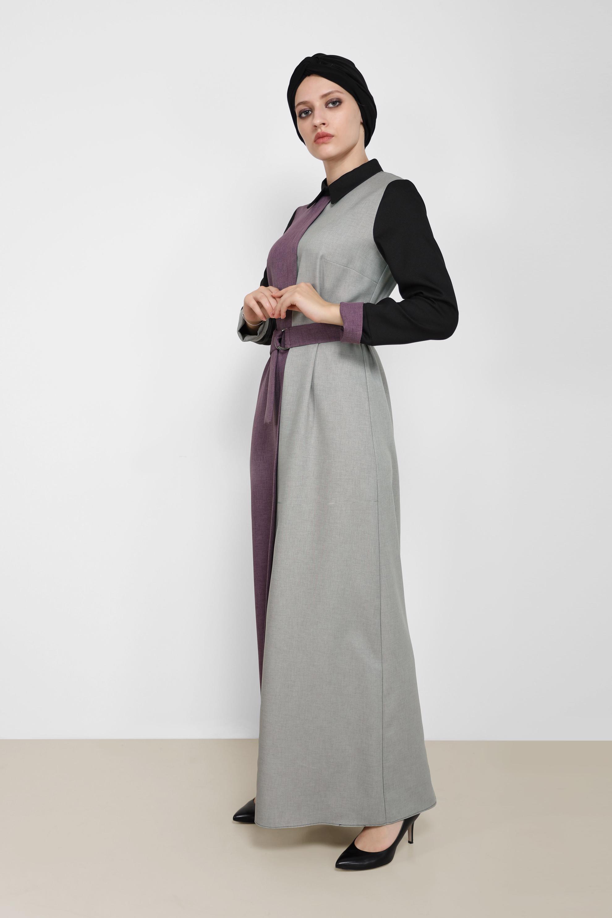 Tesettür giyim SİYAH KEMERLİ 3 RENK ELBİSE 42246 