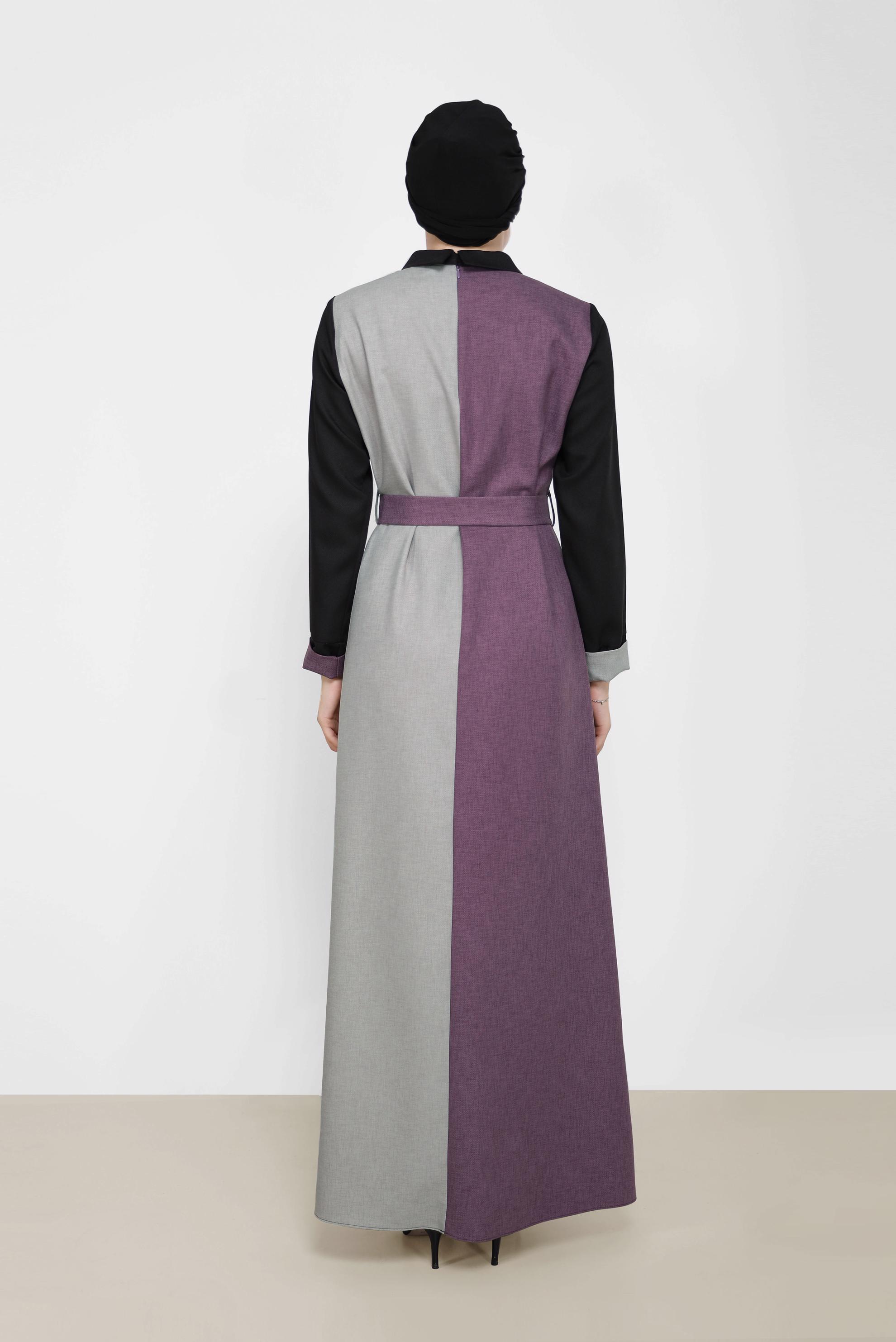 Tesettür giyim SİYAH KEMERLİ 3 RENK ELBİSE 42246 