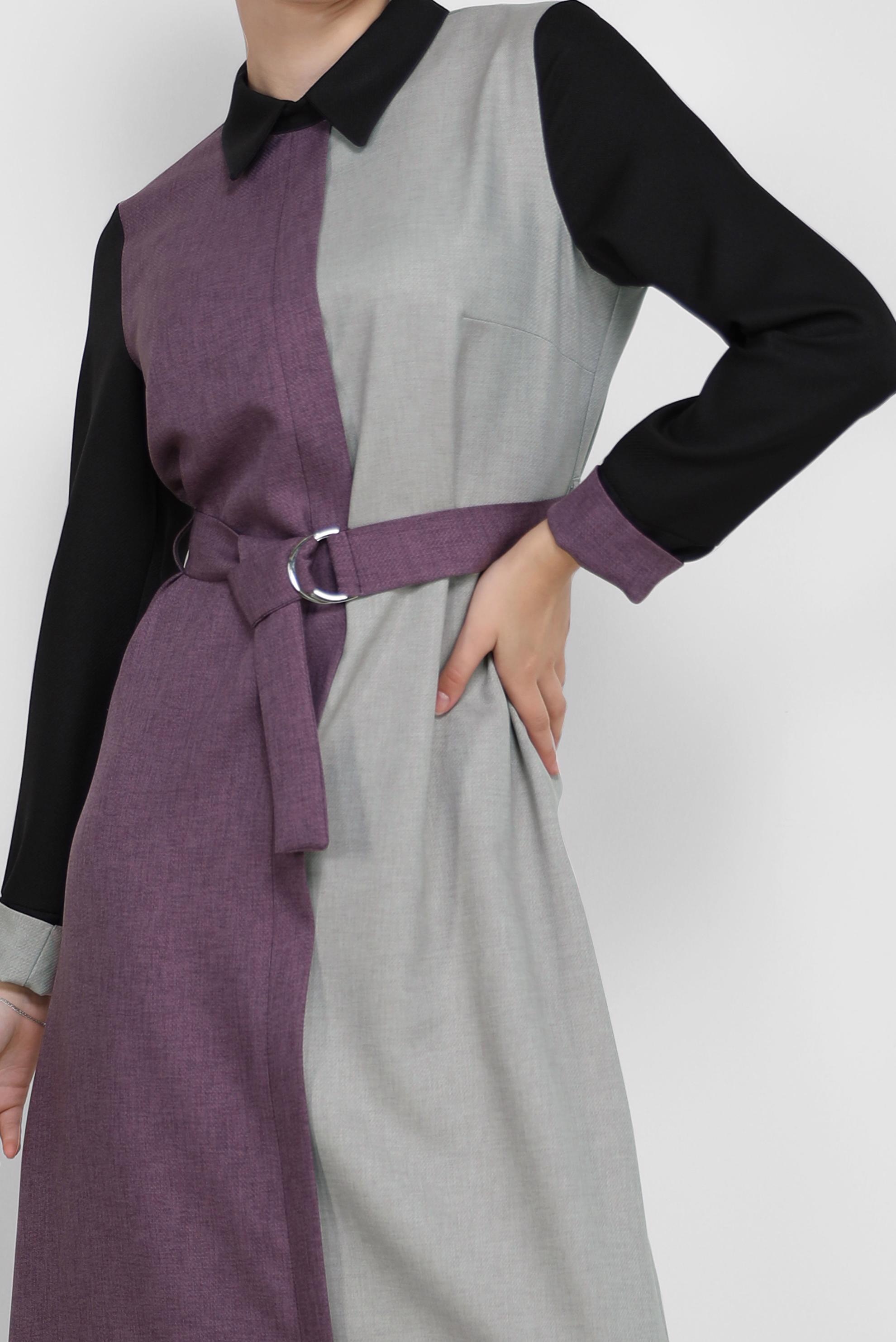 Tesettür giyim SİYAH KEMERLİ 3 RENK ELBİSE 42246 