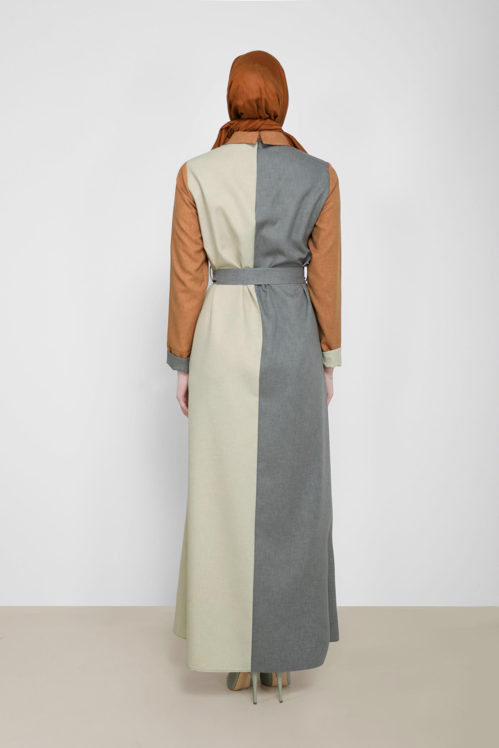 Tesettür giyim HAKİ KEMERLİ 3 RENK ELBİSE 42246 