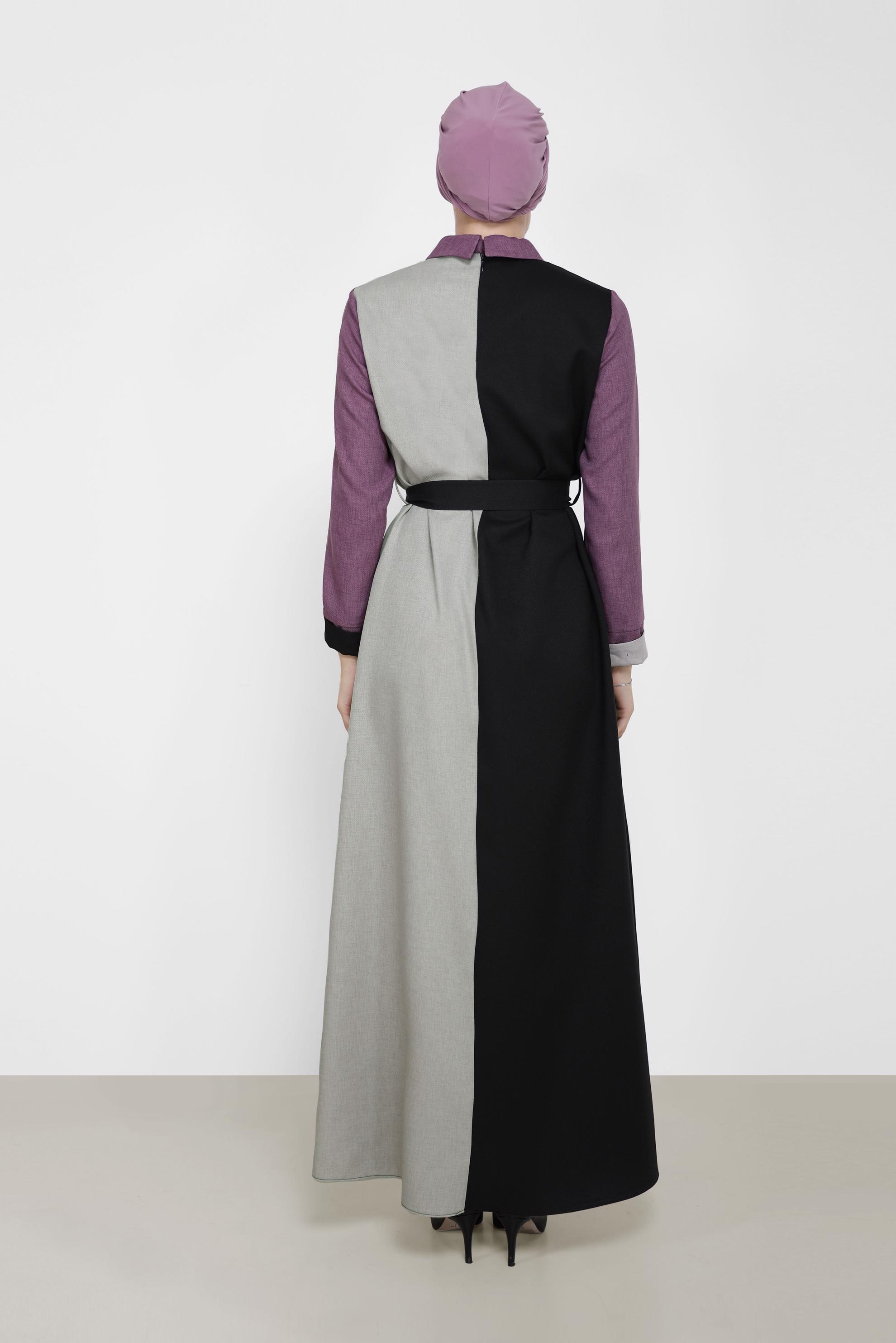 Hijab clothing PURPLE BELTED 3-COLOR DRESS 42246 