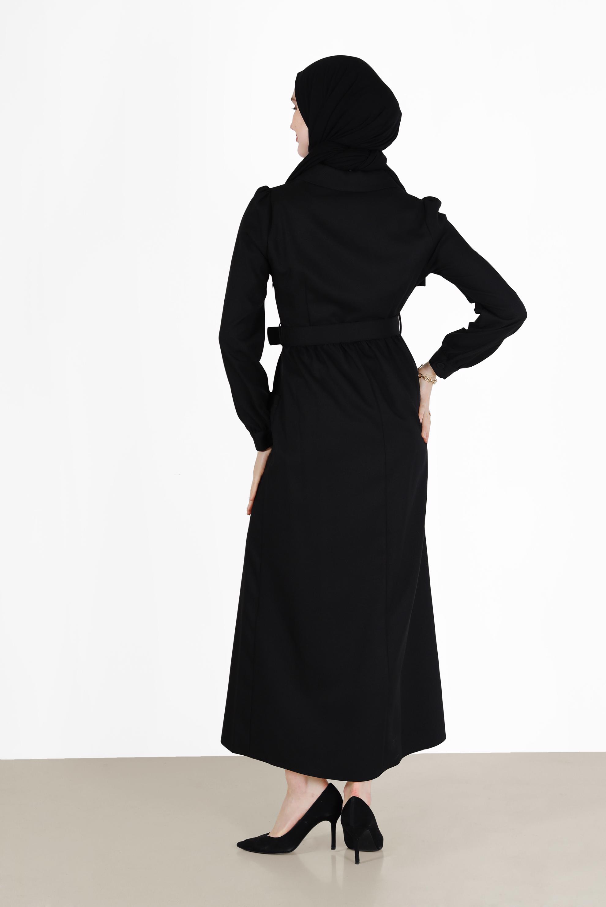 Vêtements hijab NOIR ROBE COL CLASSIQUE BOUTONNÉE AVEC CEINTURE 42247
