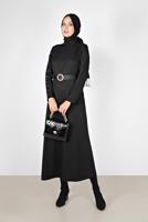 LEATHER DETAIL DRESS WITH BUTTON 42252 