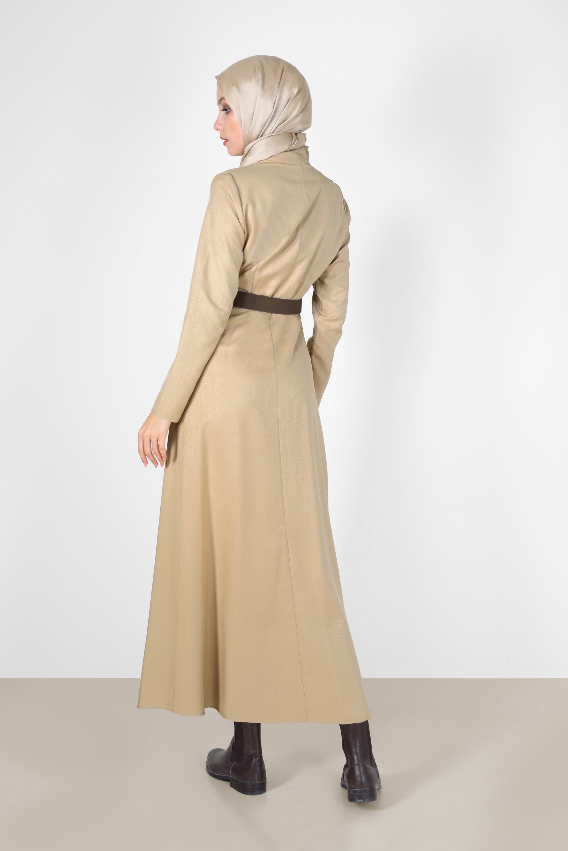 Hijab clothing BROWN LEATHER DETAIL DRESS WITH BUTTON 42252 