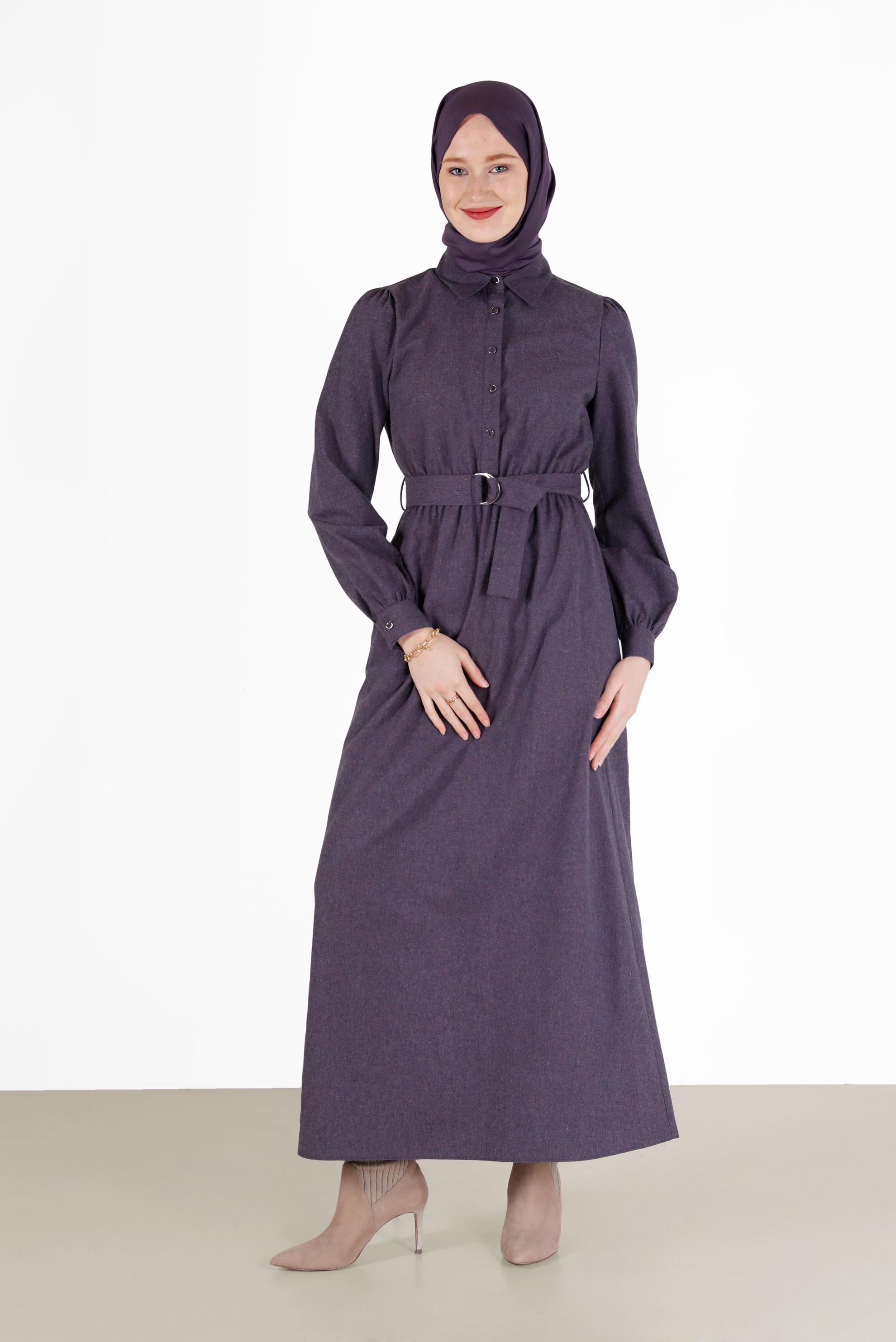 Tesettür giyim LACİVERT KEMERLİ ELBİSE 42268