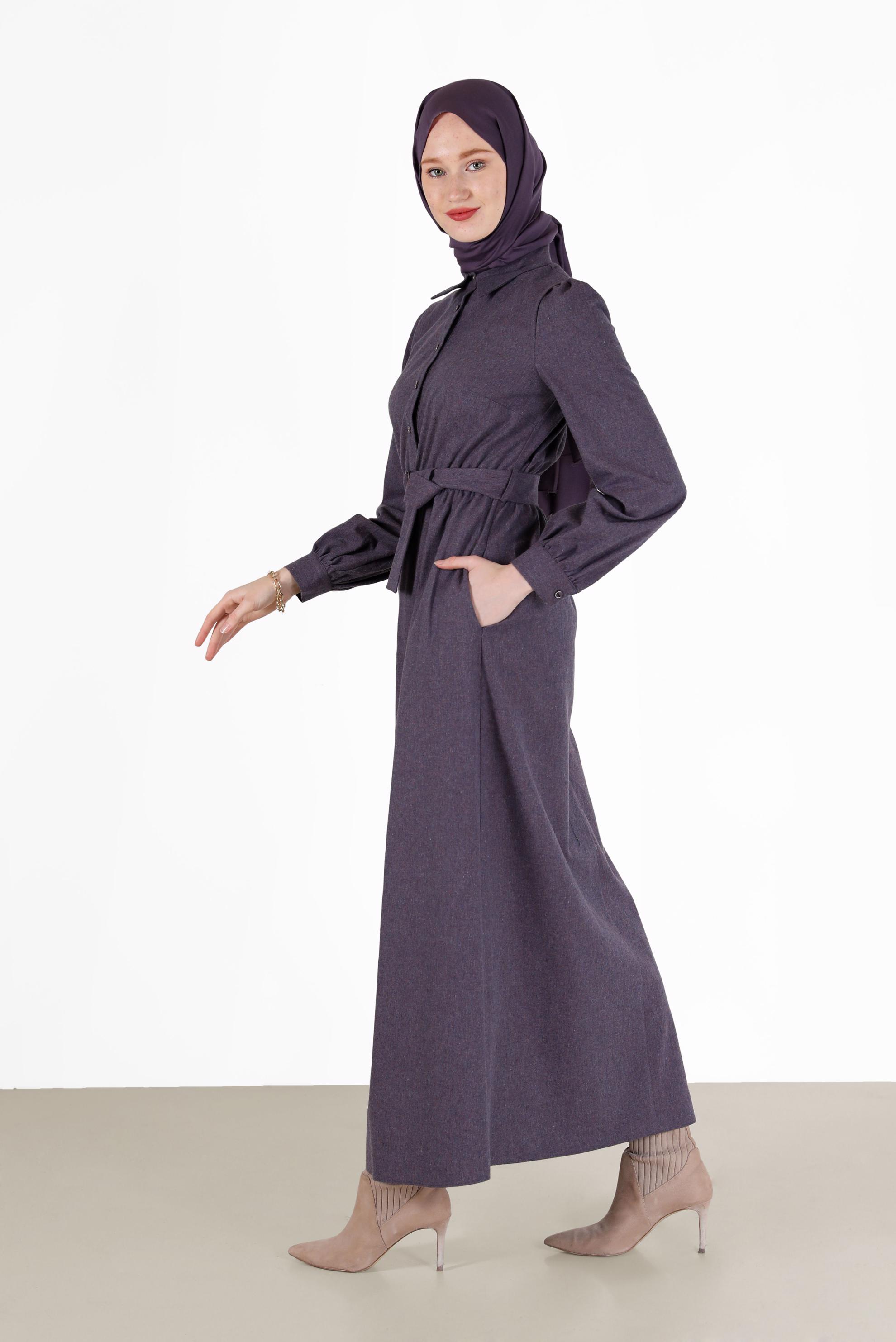 Tesettür giyim LACİVERT KEMERLİ ELBİSE 42268