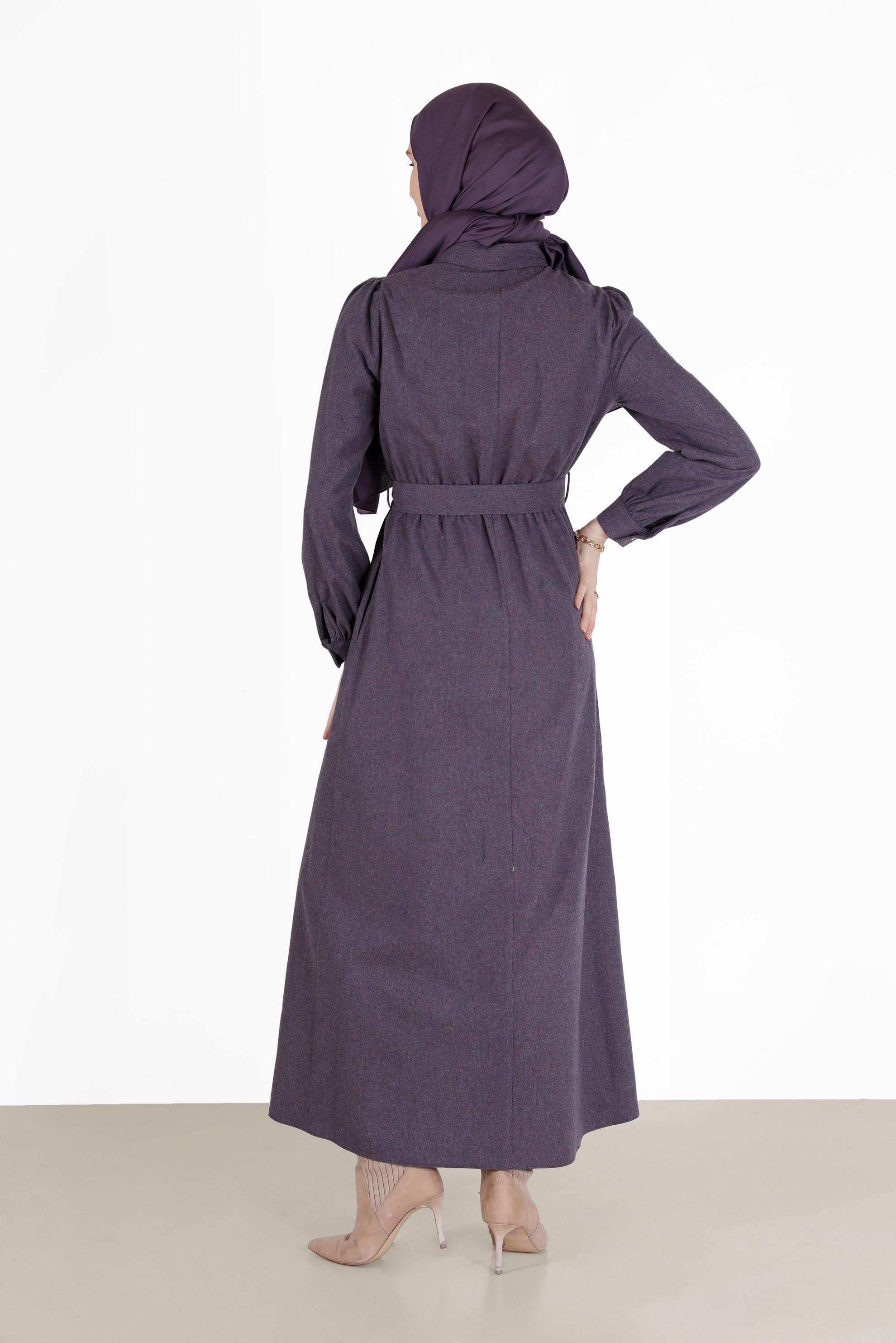 Tesettür giyim LACİVERT KEMERLİ ELBİSE 42268