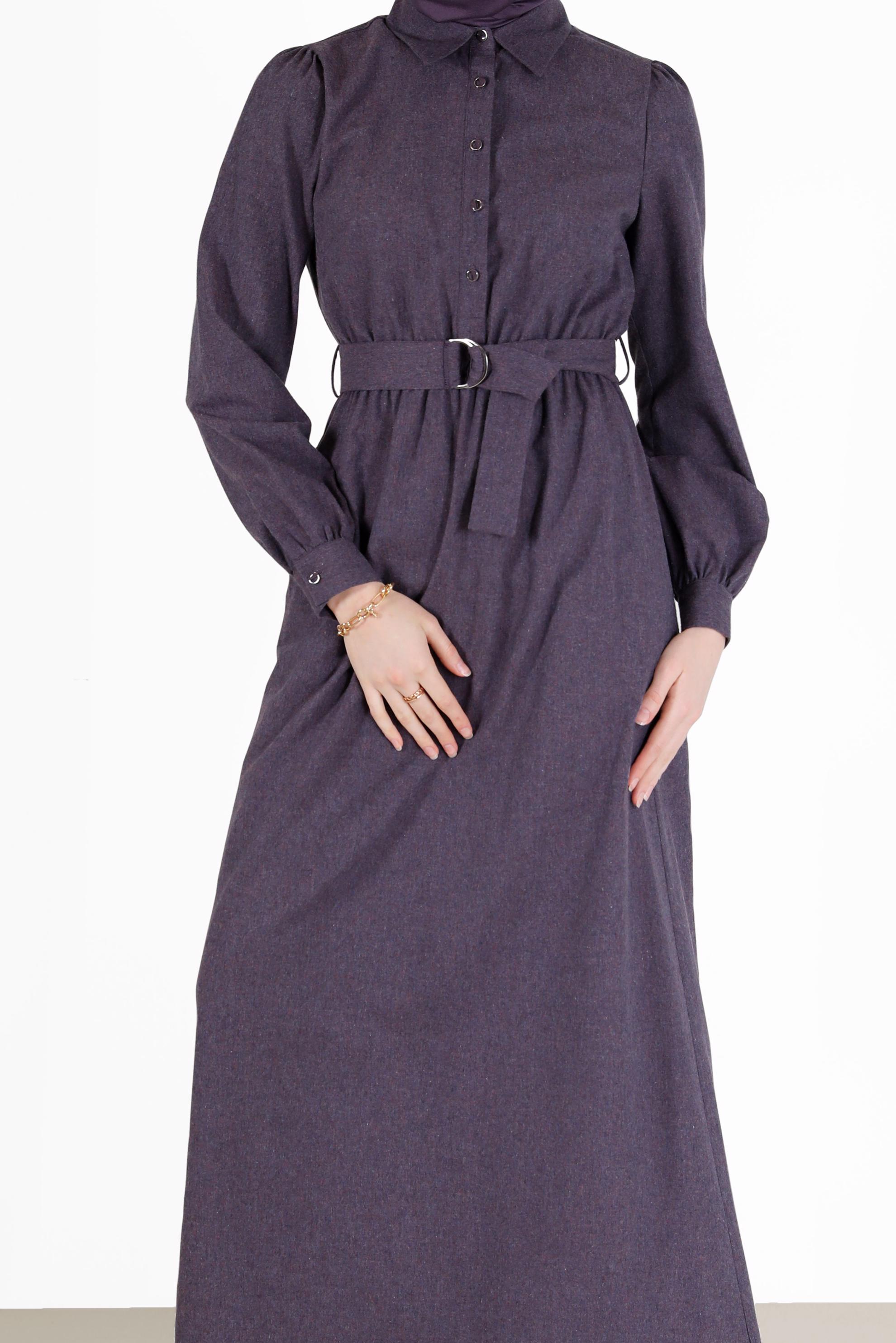 Tesettür giyim LACİVERT KEMERLİ ELBİSE 42268