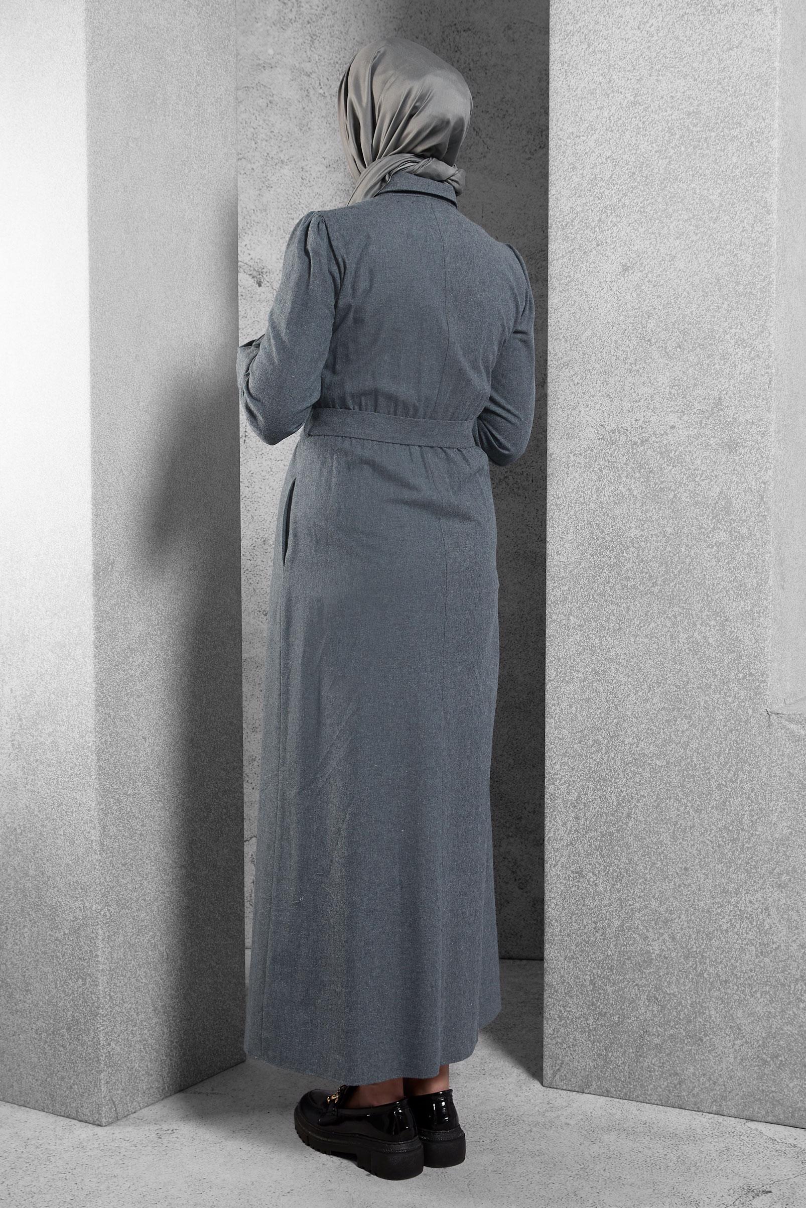 Tesettür giyim LACİVERT KEMERLİ ELBİSE 42268