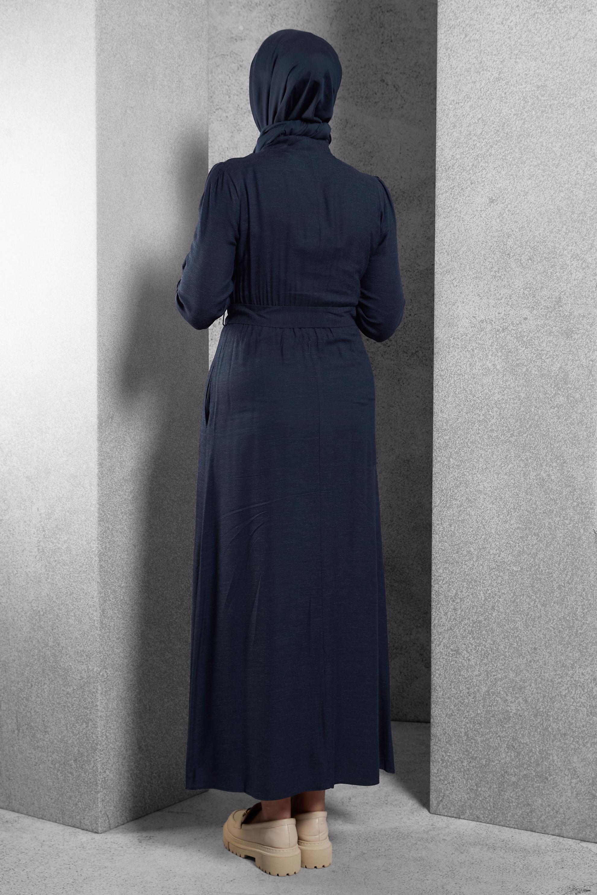 Tesettür giyim GRİ KEMERLİ ELBİSE 42268