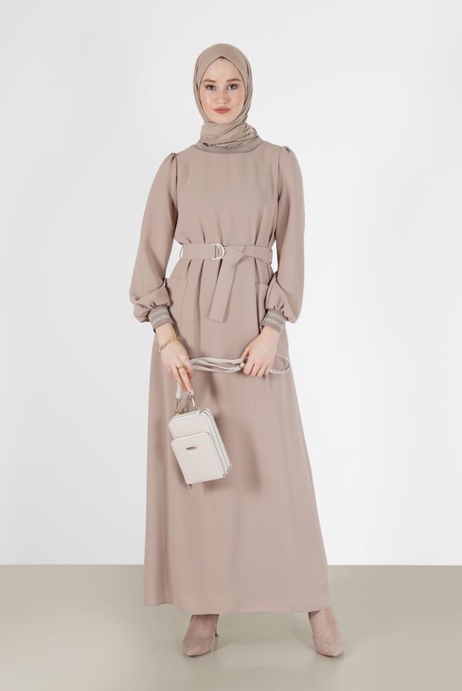 Hijab clothing  BELTED DRESS WITH ELASTIC CUFFS 42281  - ALVİNA