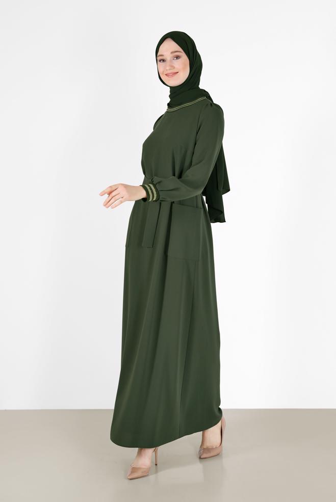 Hijab clothing  BELTED DRESS WITH ELASTIC CUFFS 42281  - ALVİNA