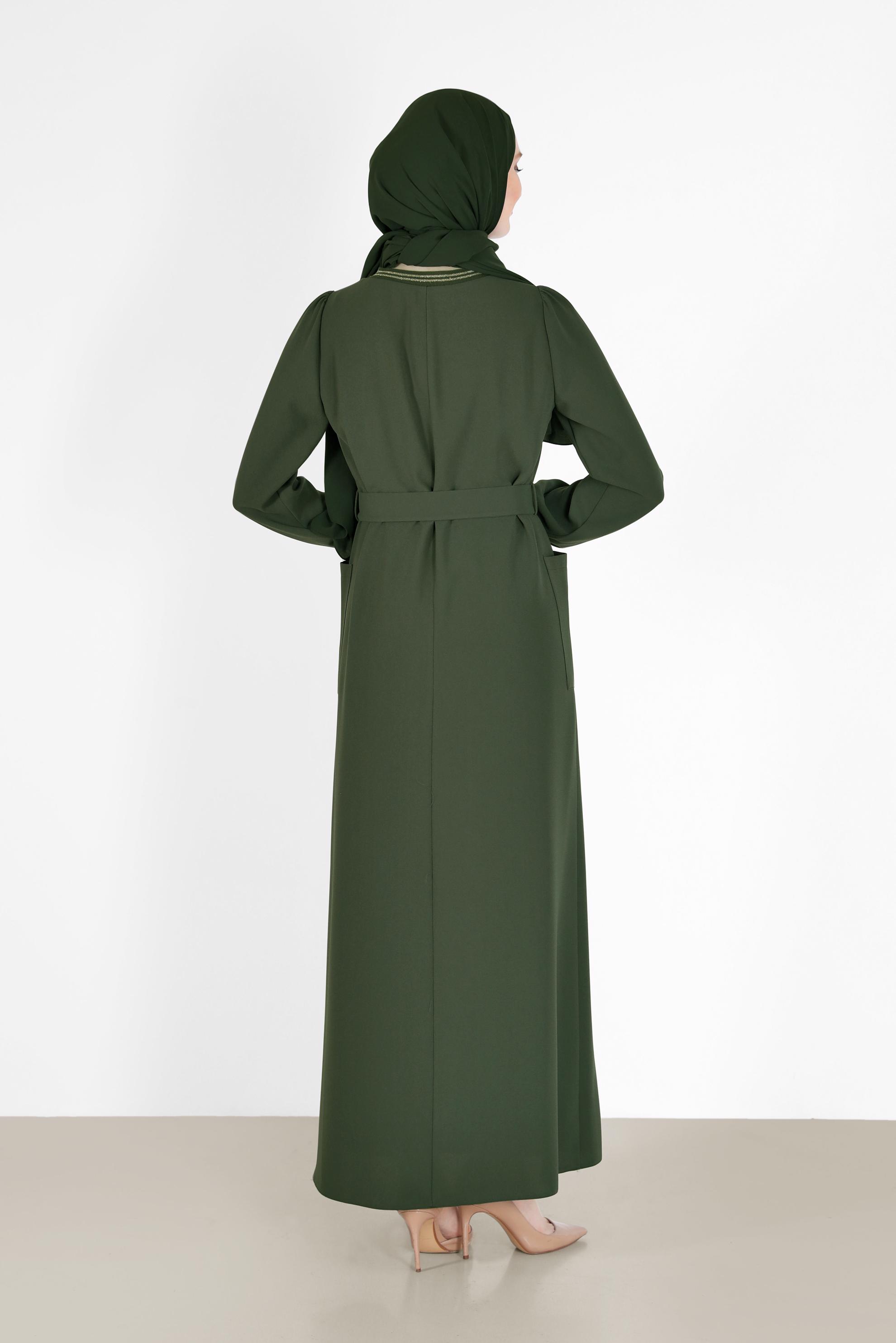Hijab clothing KHAKI BELTED DRESS WITH ELASTIC CUFFS 42281 