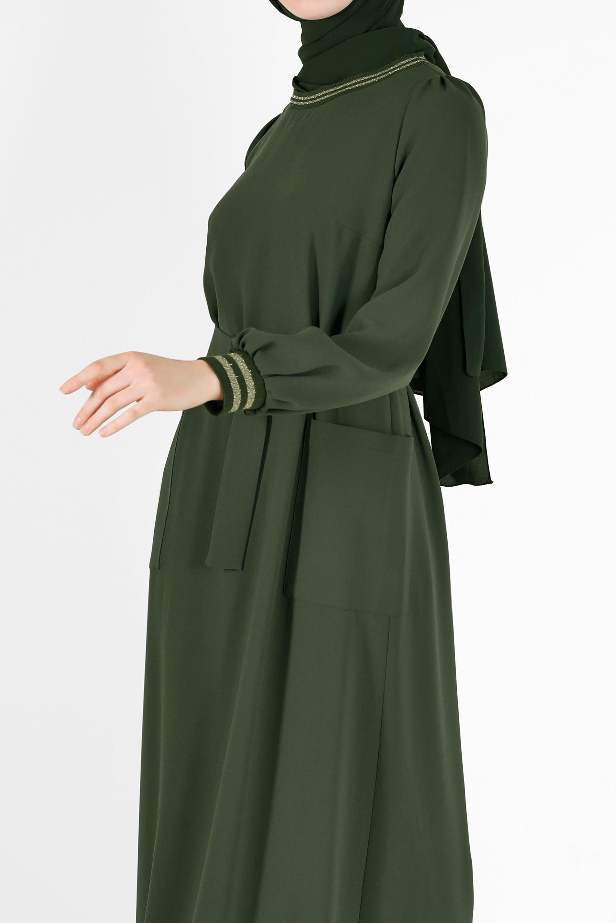 Hijab clothing KHAKI BELTED DRESS WITH ELASTIC CUFFS 42281 