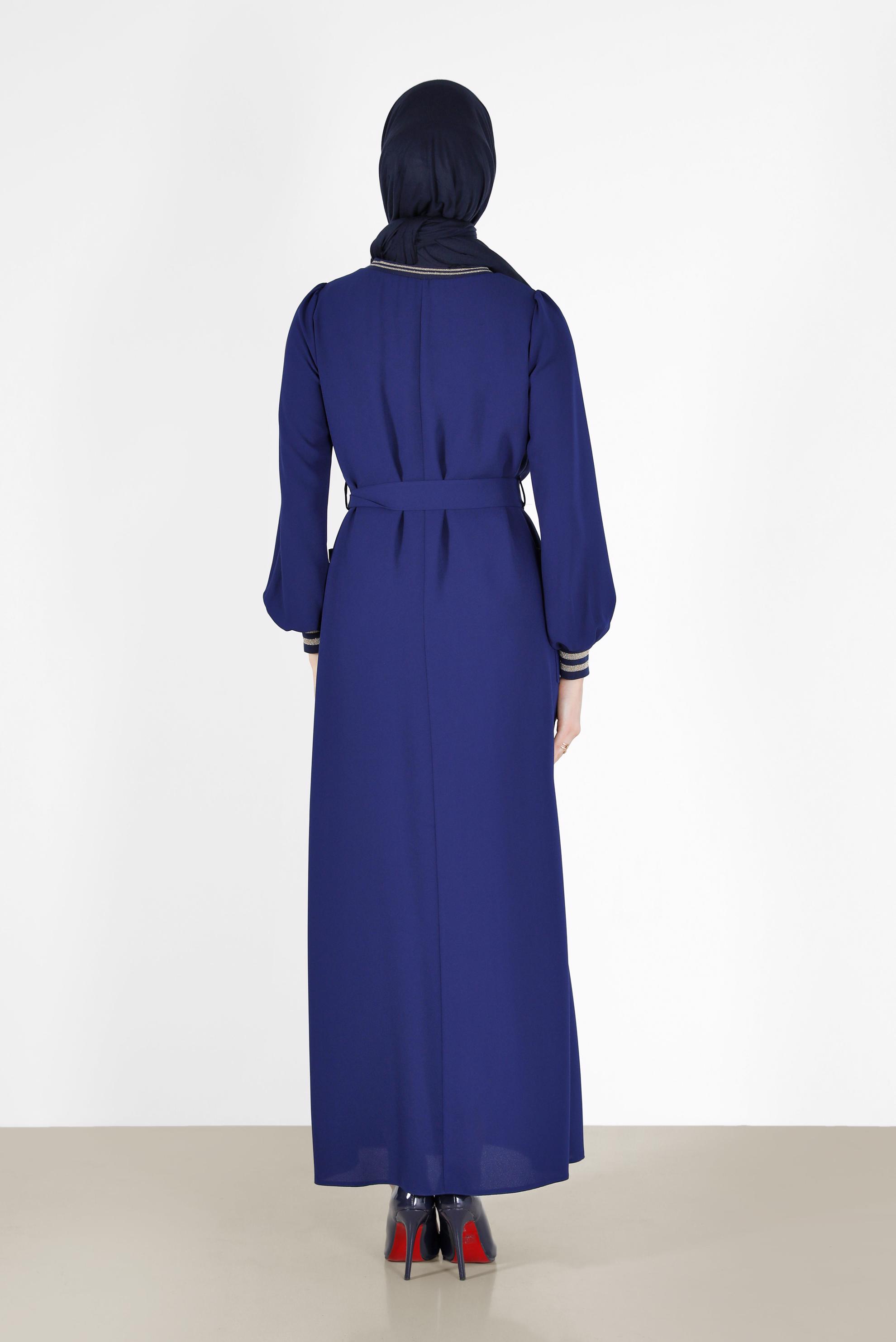 Hijab clothing NAVY BLUE BELTED DRESS WITH ELASTIC CUFFS 42281 
