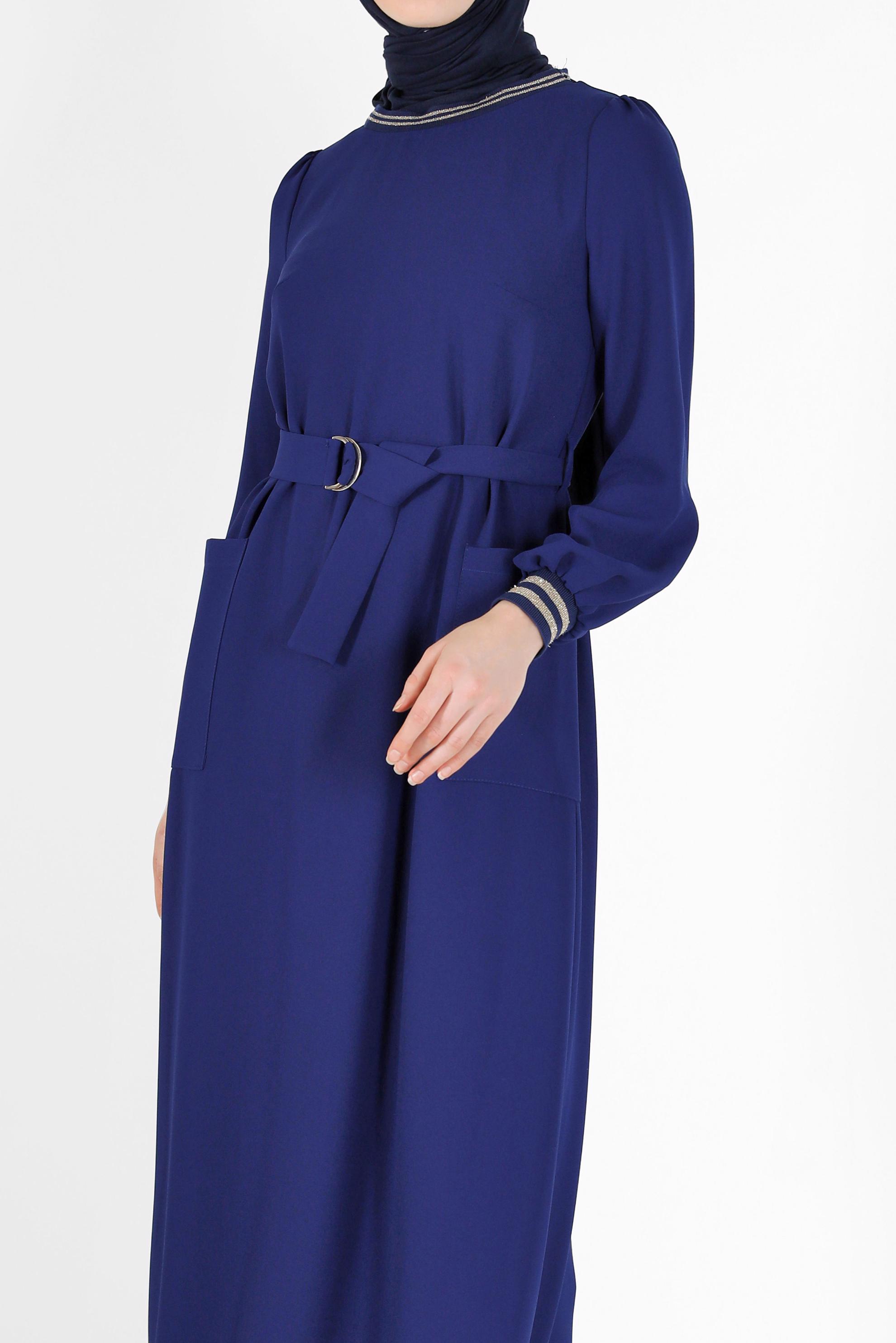 Hijab clothing NAVY BLUE BELTED DRESS WITH ELASTIC CUFFS 42281 