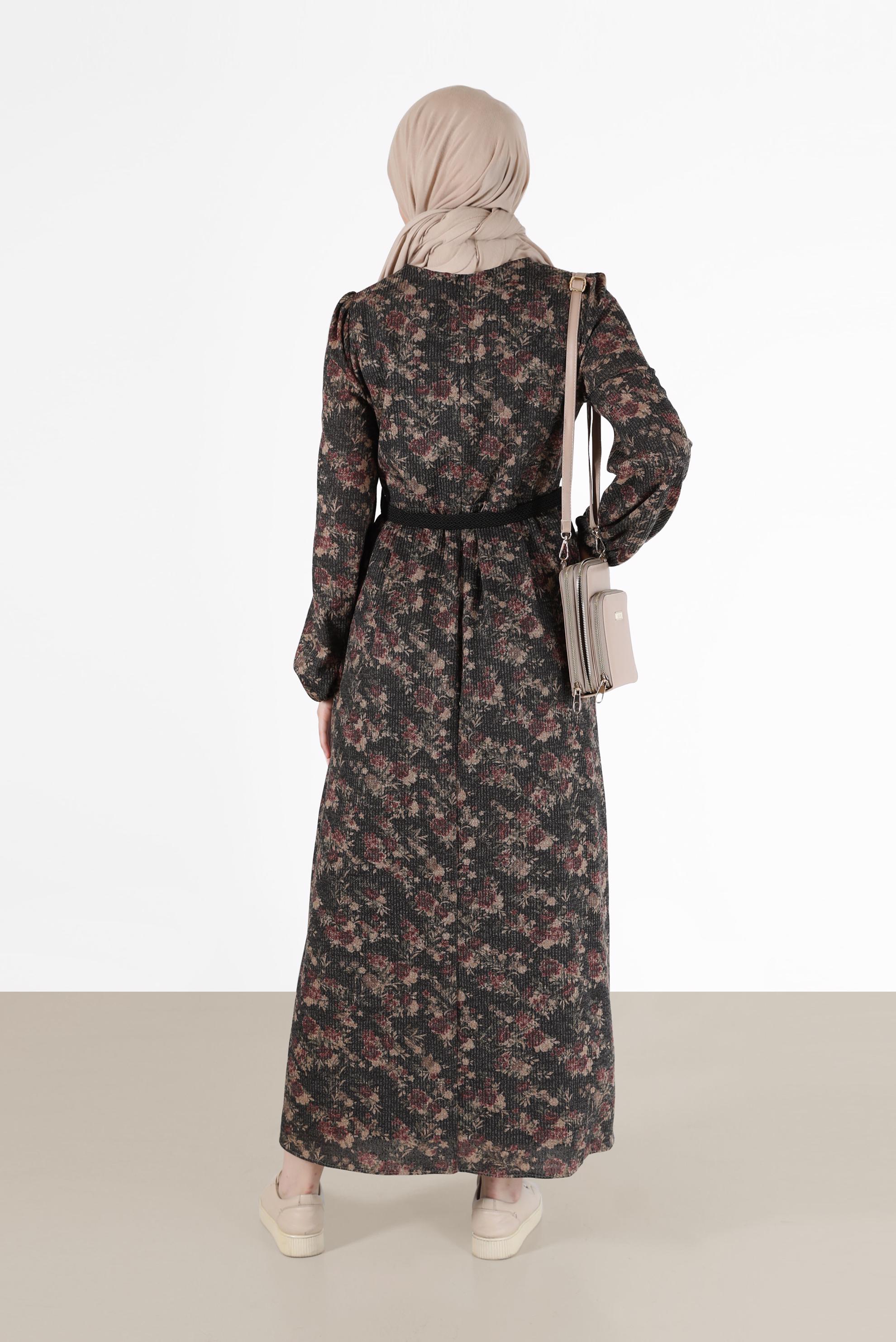 Hijab clothing BLACK FLORAL DRESS WITH ELASTIC CUFFS 42296 