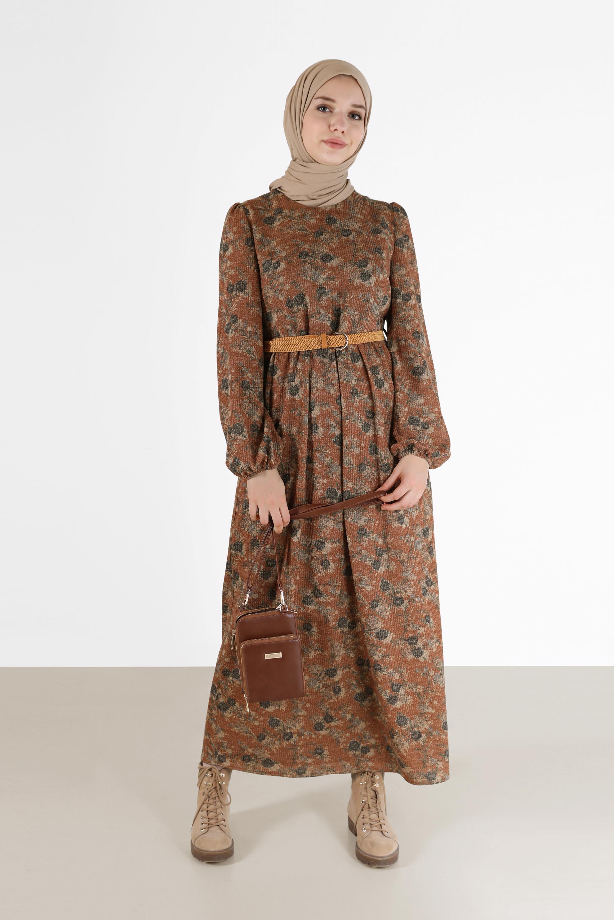 Hijab clothing TABA FLORAL DRESS WITH ELASTIC CUFFS 42296 