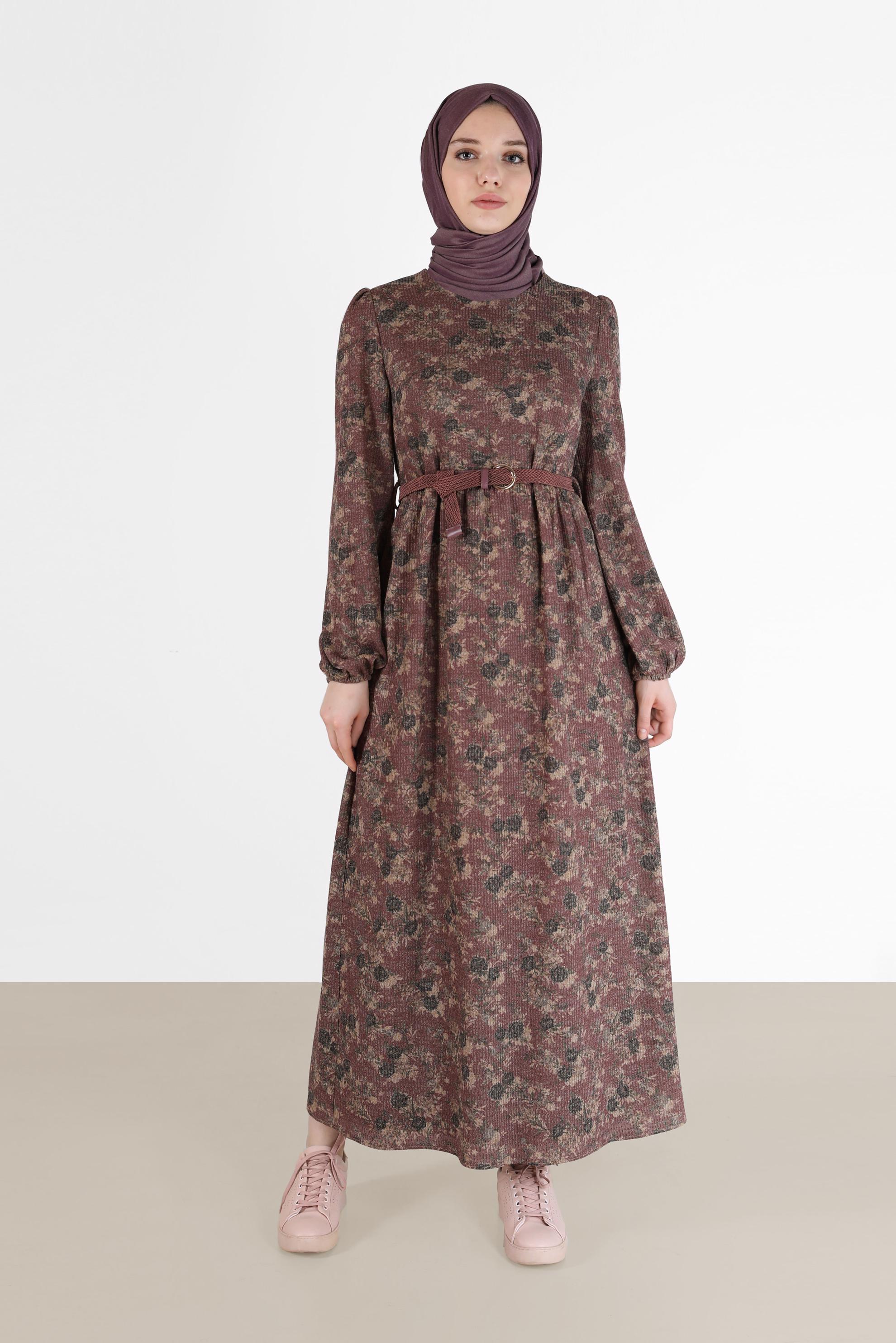 Hijab clothing PINK FLORAL DRESS WITH ELASTIC CUFFS 42296 