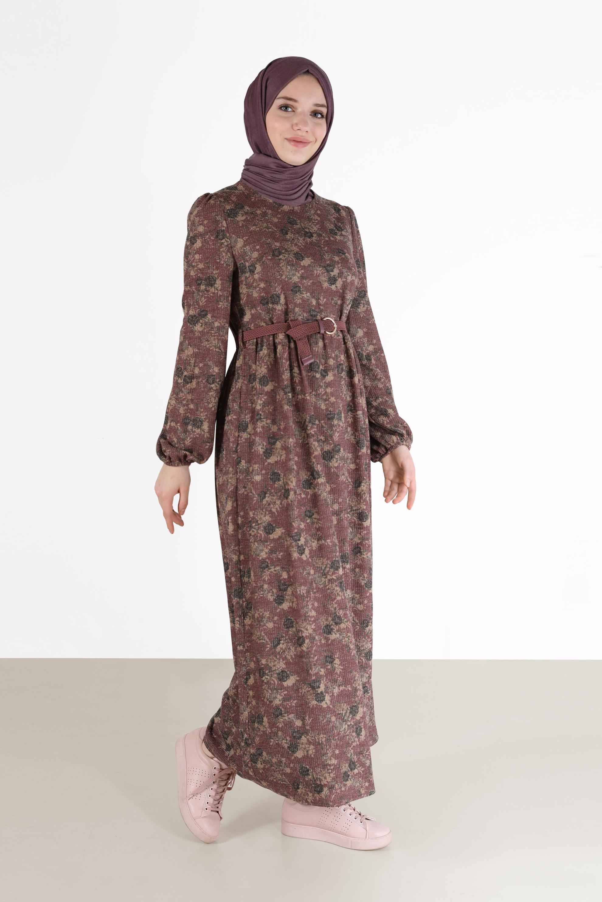 Hijab clothing PINK FLORAL DRESS WITH ELASTIC CUFFS 42296 