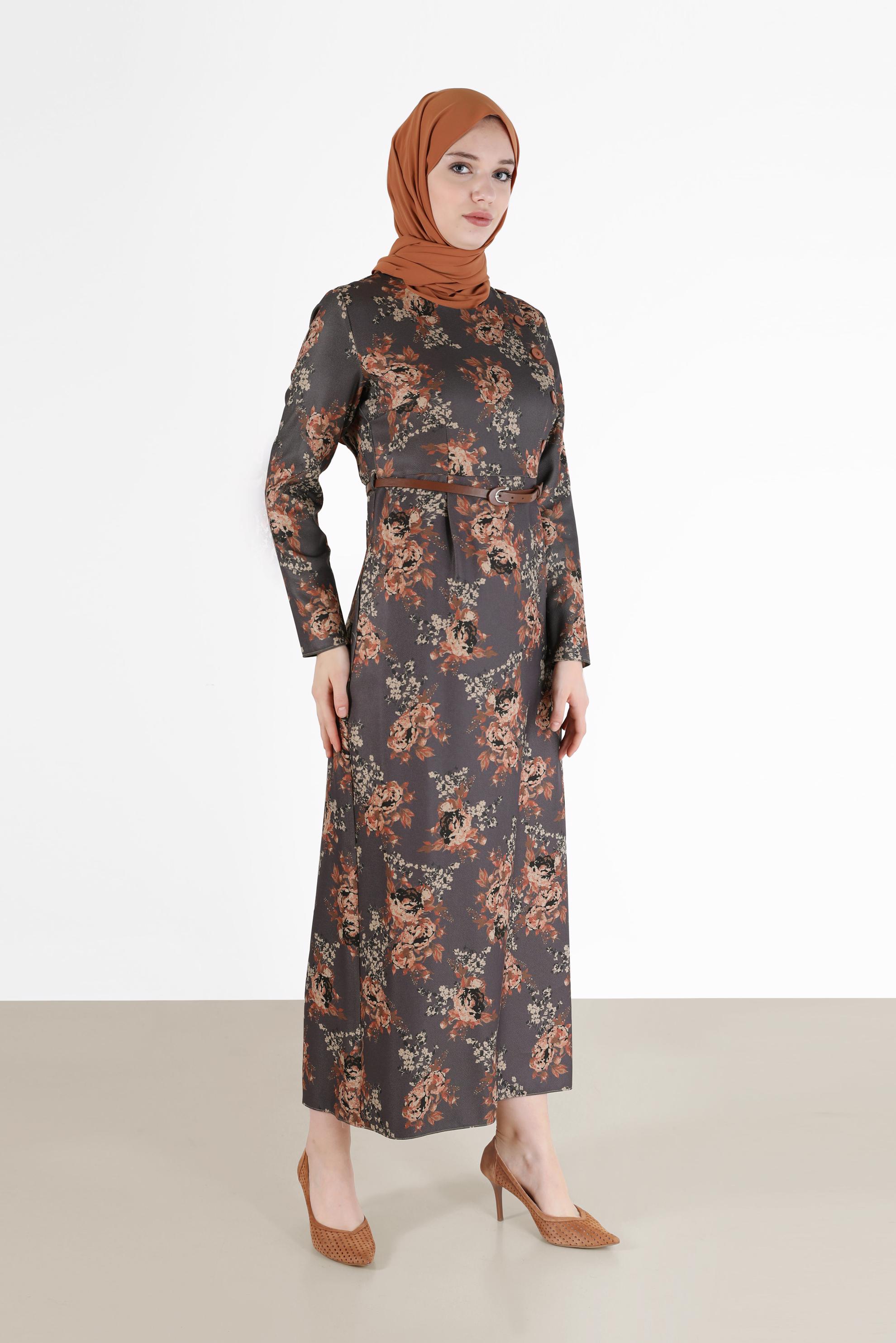 Hijab clothing GREY FLORAL PATTERN DRESS 42297 