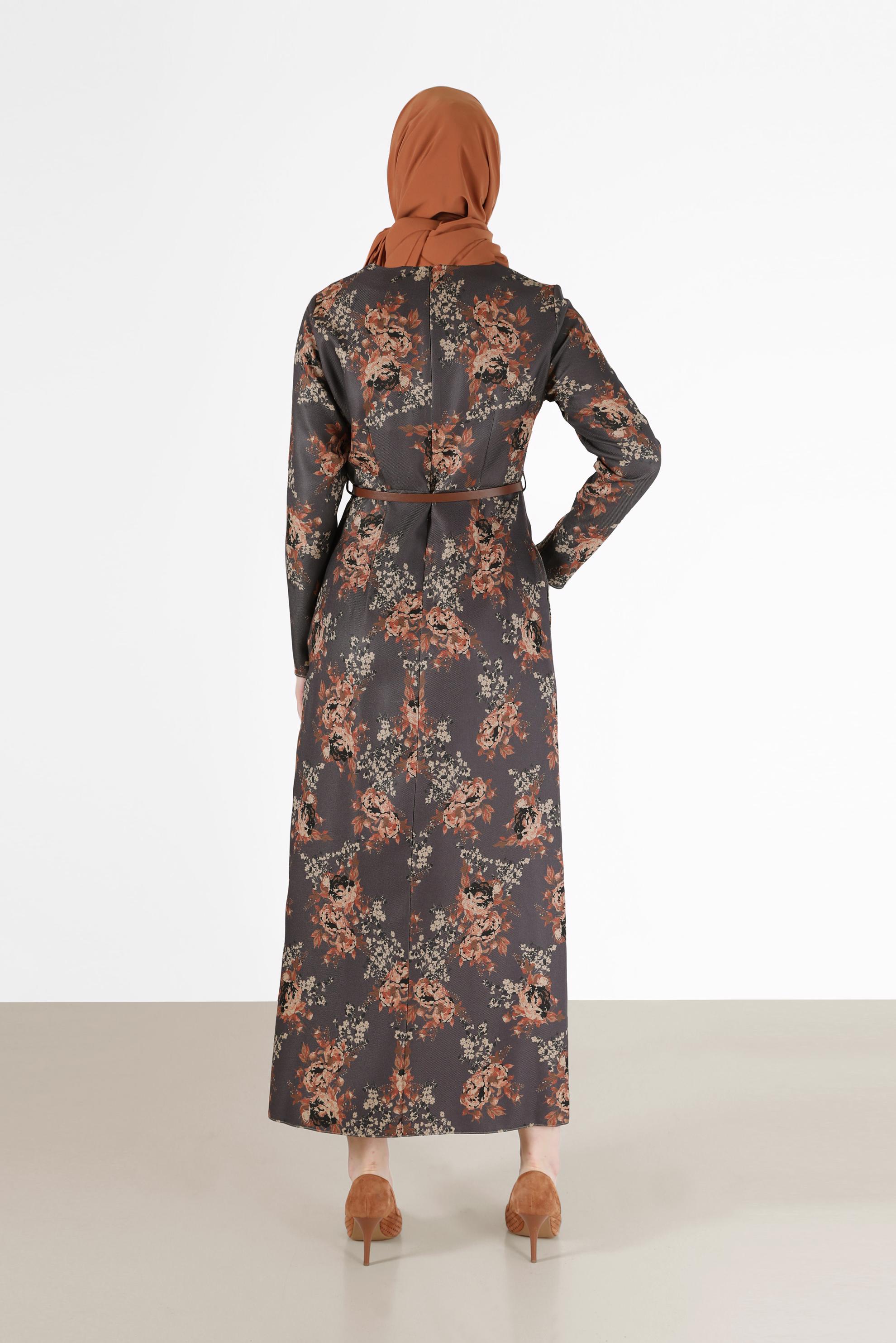 Hijab clothing GREY FLORAL PATTERN DRESS 42297 
