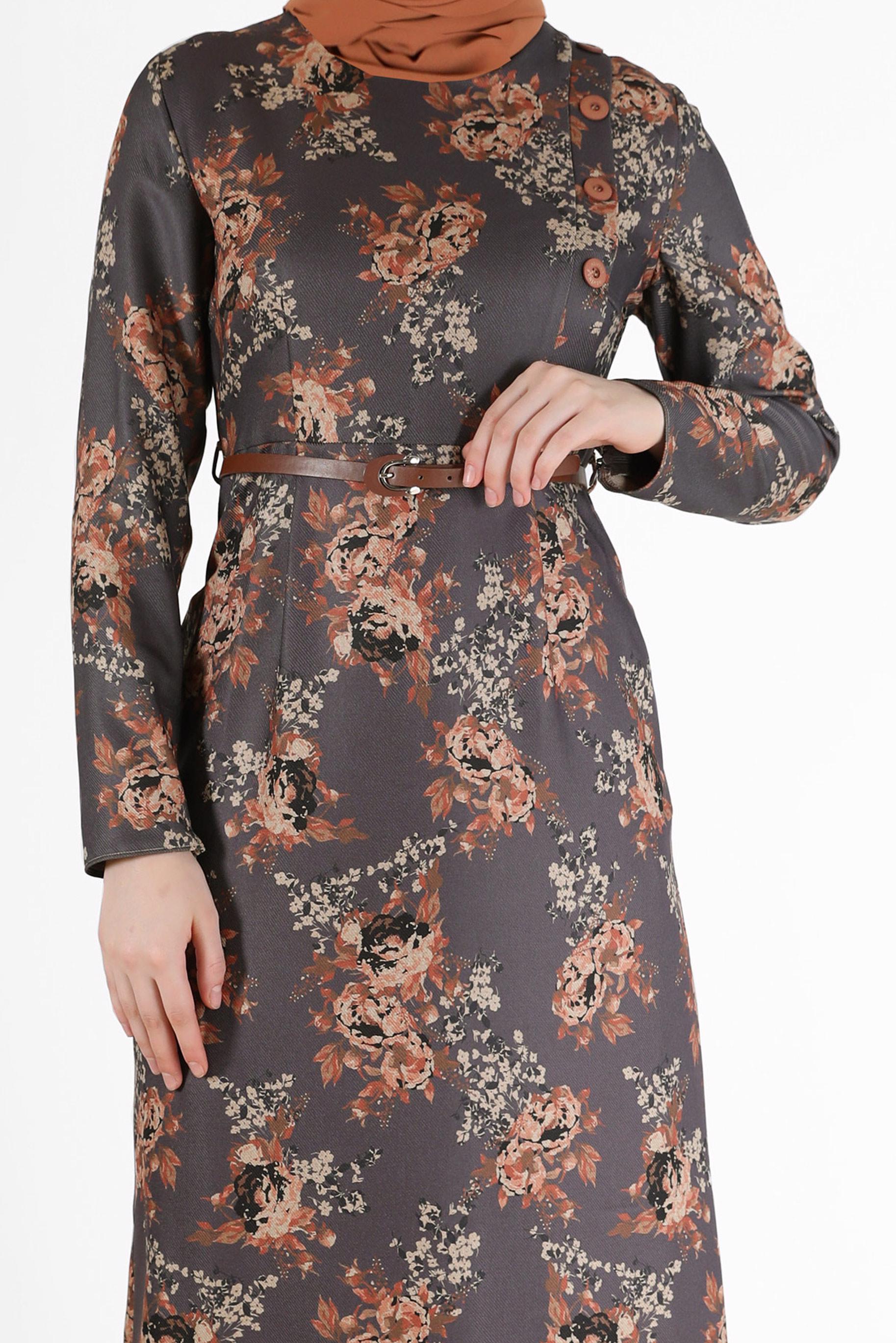 Hijab clothing GREY FLORAL PATTERN DRESS 42297 