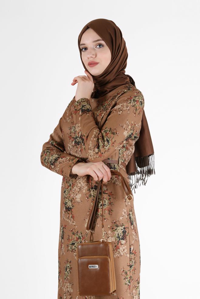 Hijab clothing  FLORAL PATTERN DRESS 42297  - ALVİNA