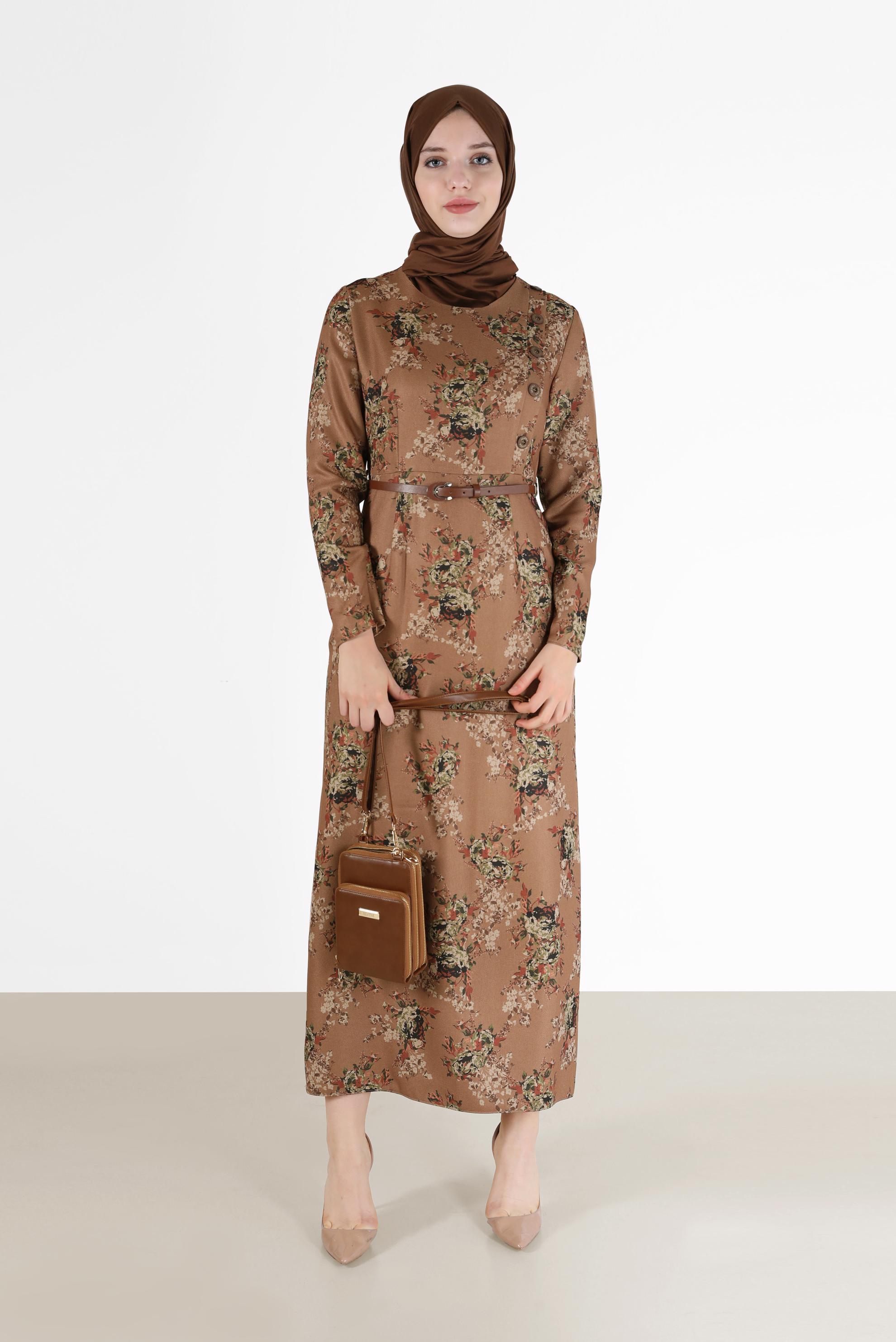 Hijab clothing BROWN FLORAL PATTERN DRESS 42297 