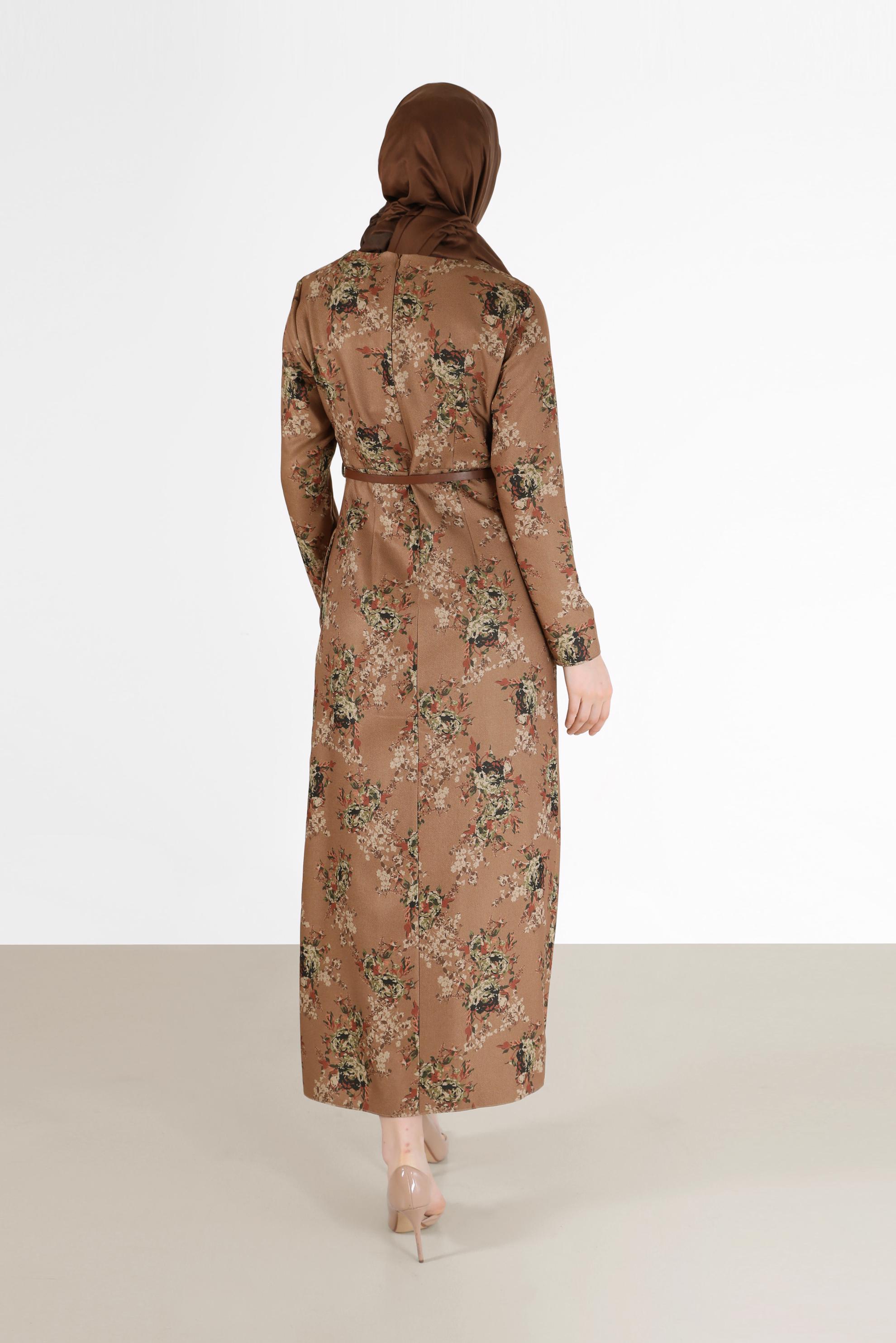 Hijab clothing BROWN FLORAL PATTERN DRESS 42297 
