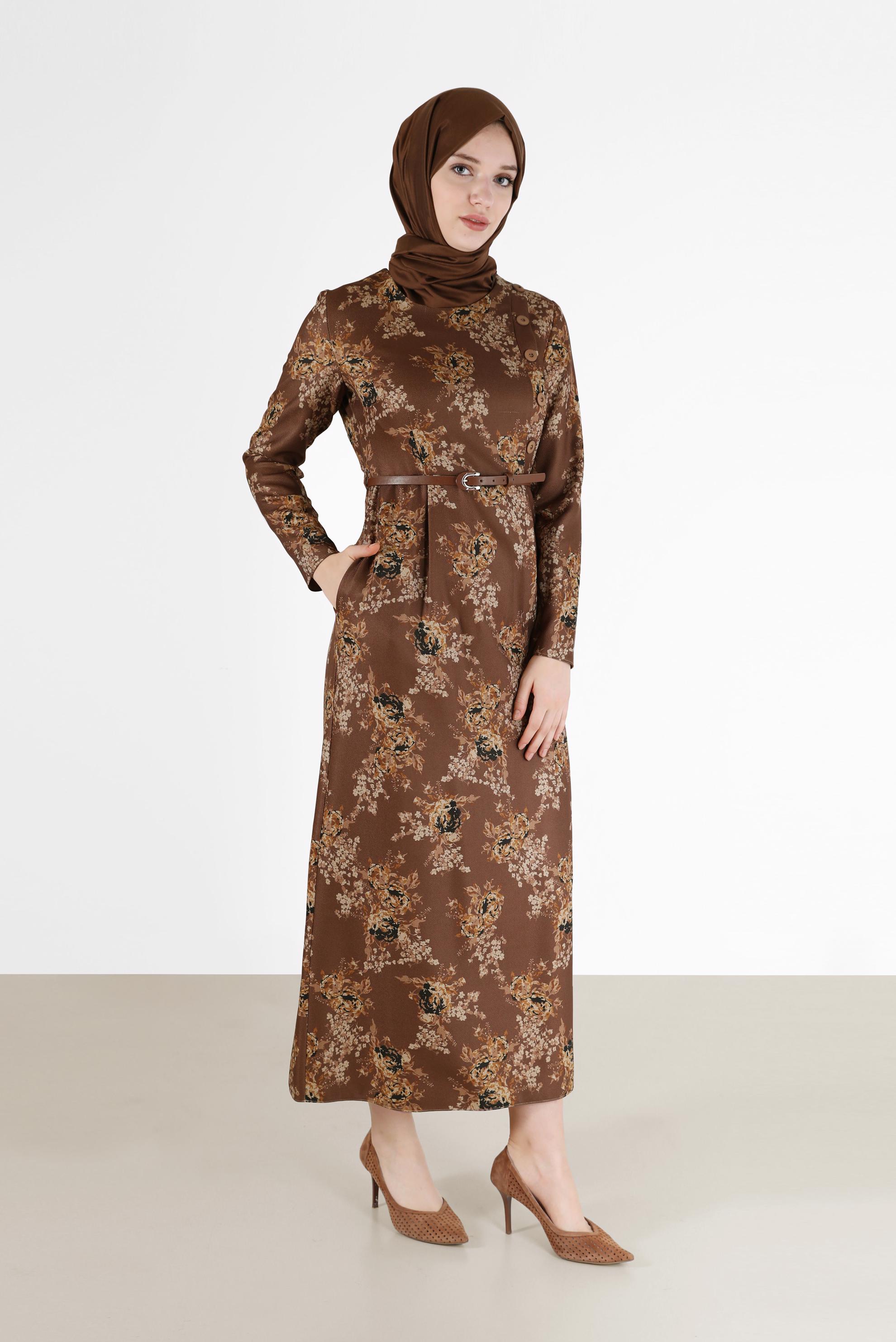 Hijab clothing BROWN FLORAL PATTERN DRESS 42297 