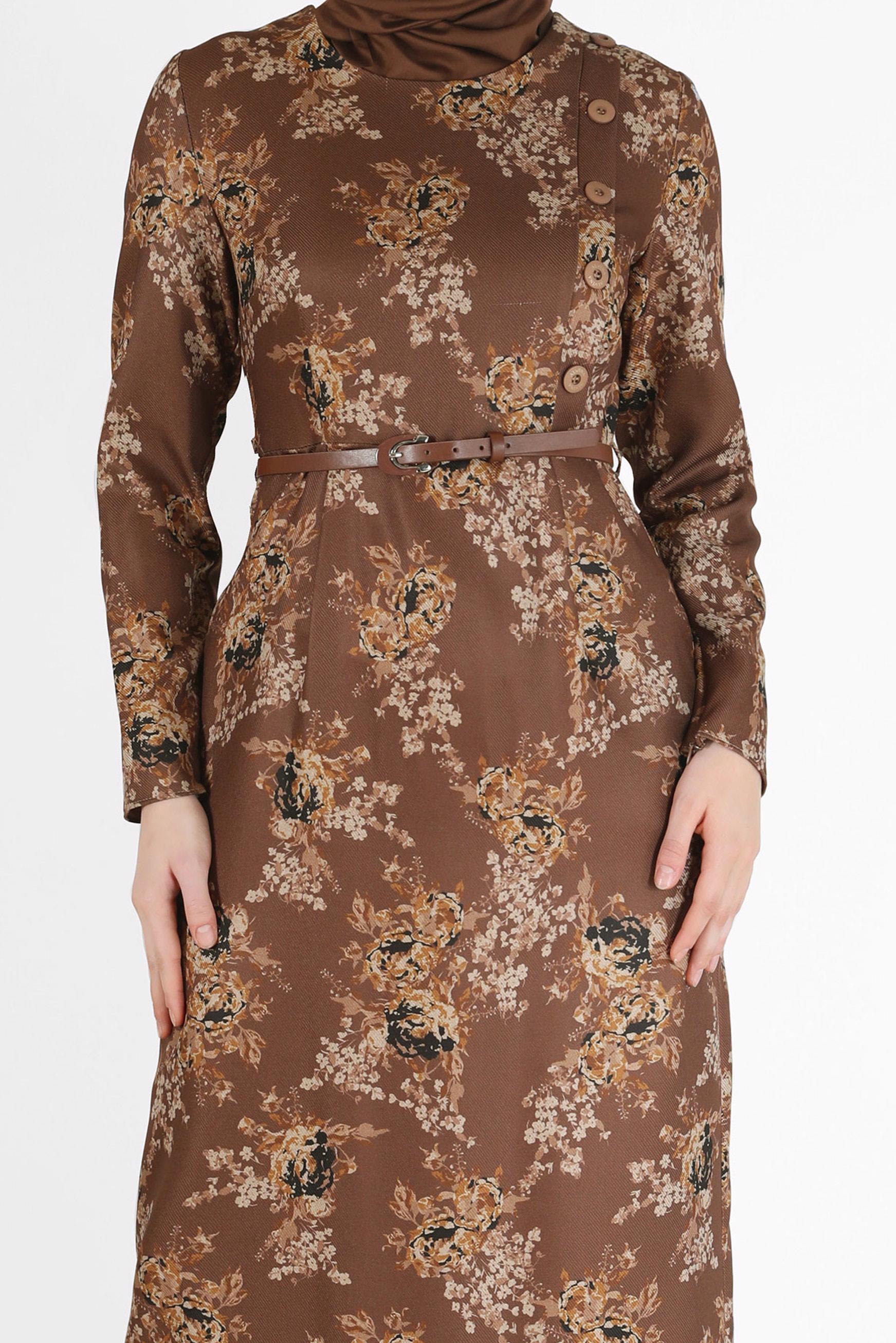 Hijab clothing BROWN FLORAL PATTERN DRESS 42297 