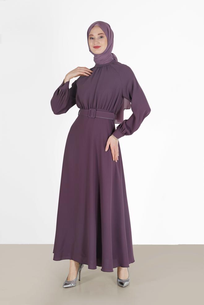 Hijab clothing  BELTED CREPE DRESS 42298  - ALVİNA