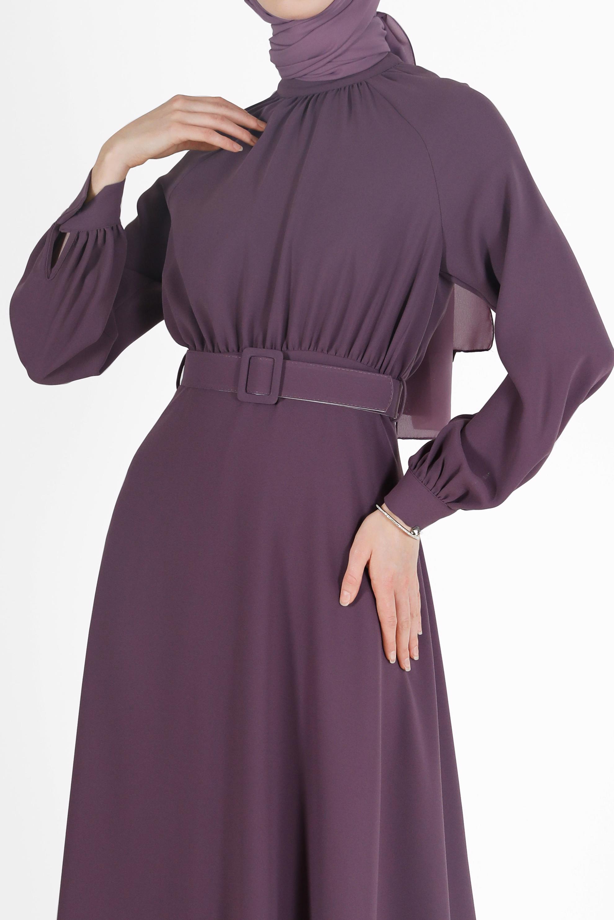 Hijab clothing PURPLE BELTED CREPE DRESS 42298 
