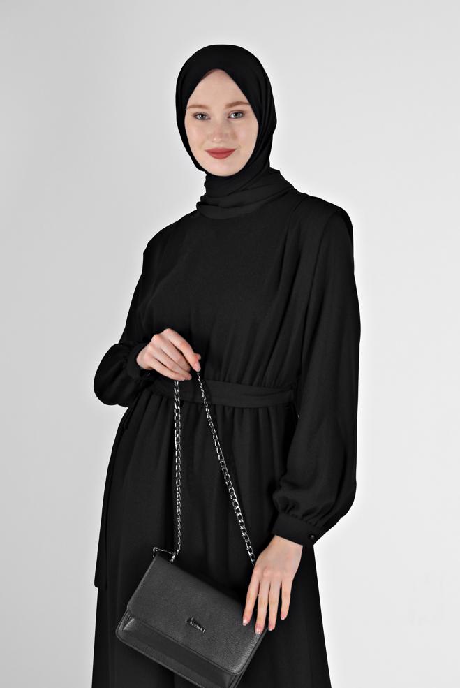 Vêtements hijab  ROBE EN CRÊPE CEINTURÉE 42313 - ALVİNA