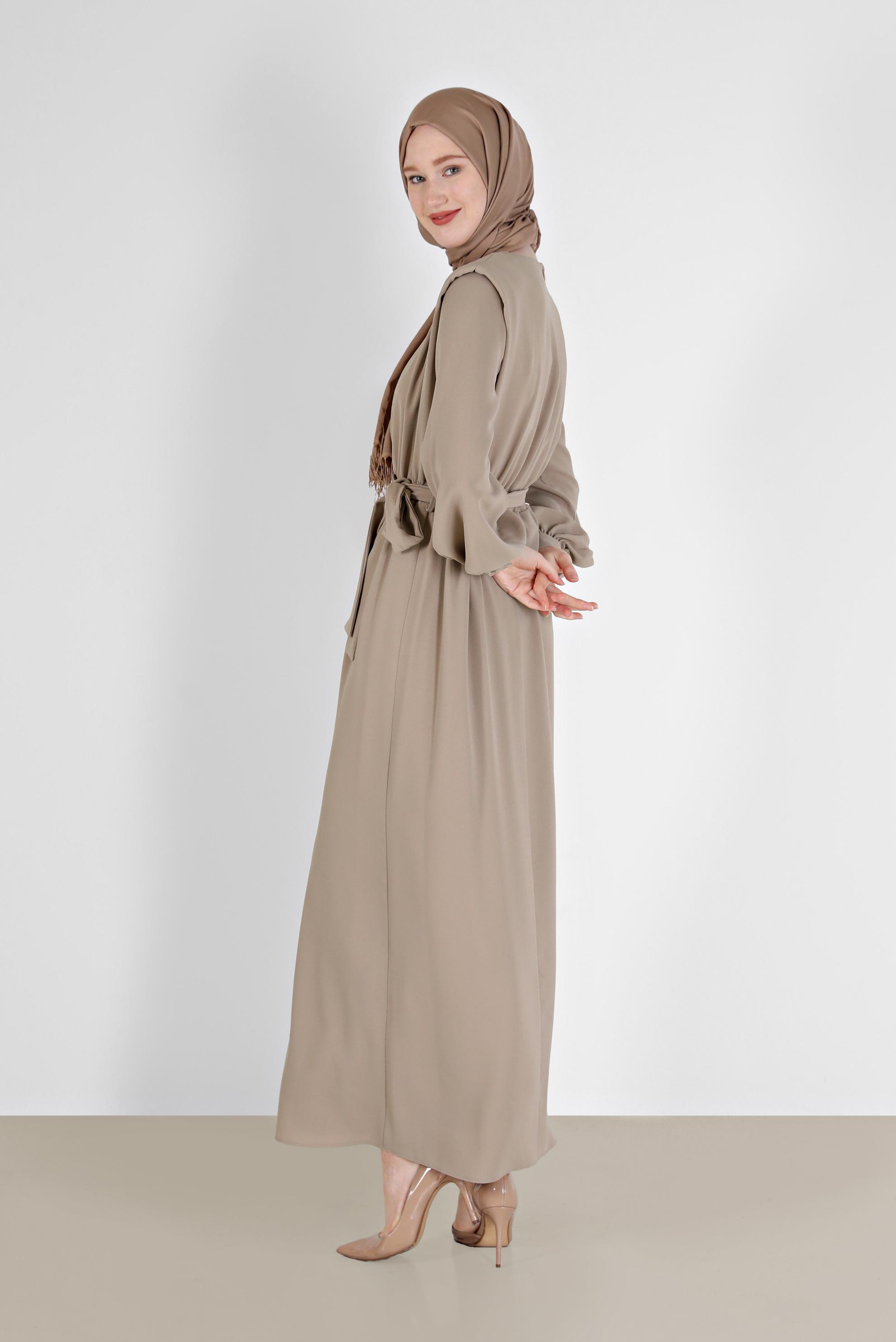 Hijab clothing BEIGE BELTED CREPE DRESS 42313 