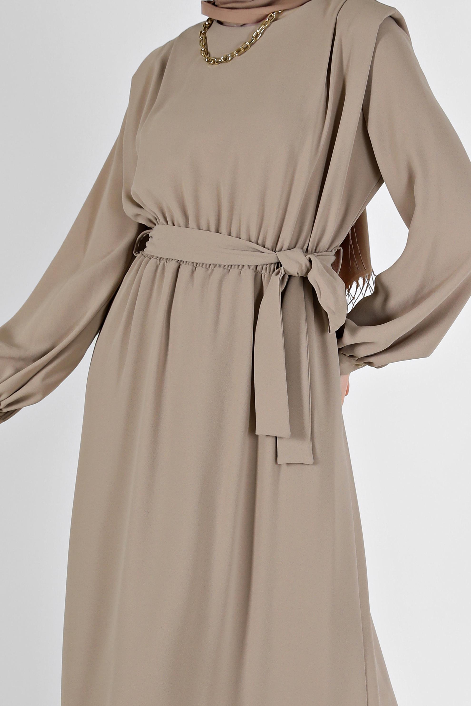 Hijab clothing BEIGE BELTED CREPE DRESS 42313 